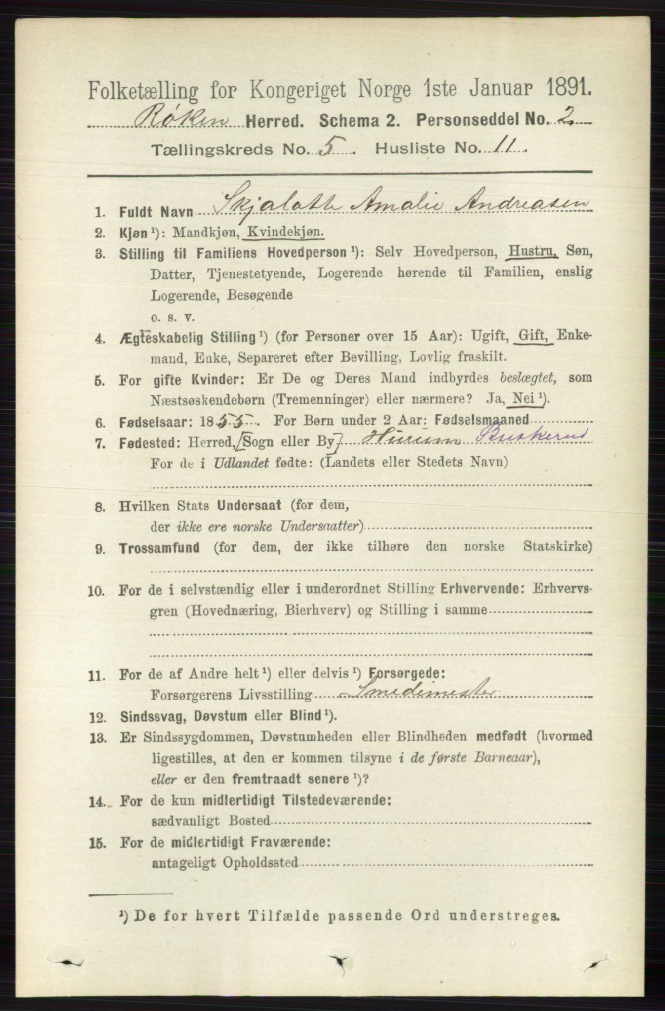 RA, 1891 census for 0627 Røyken, 1891, p. 2941