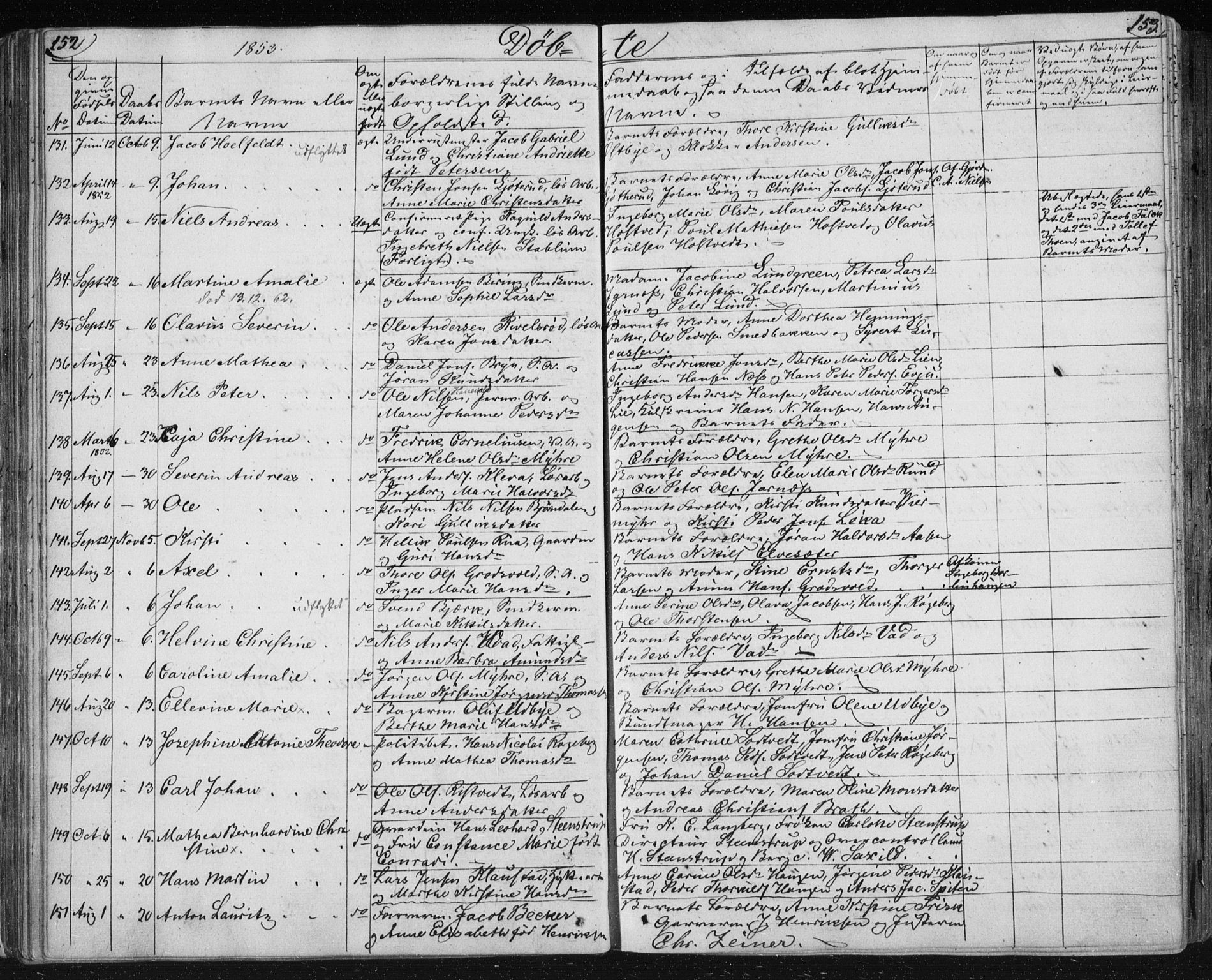 Kongsberg kirkebøker, SAKO/A-22/F/Fa/L0009: Parish register (official) no. I 9, 1839-1858, p. 152-153