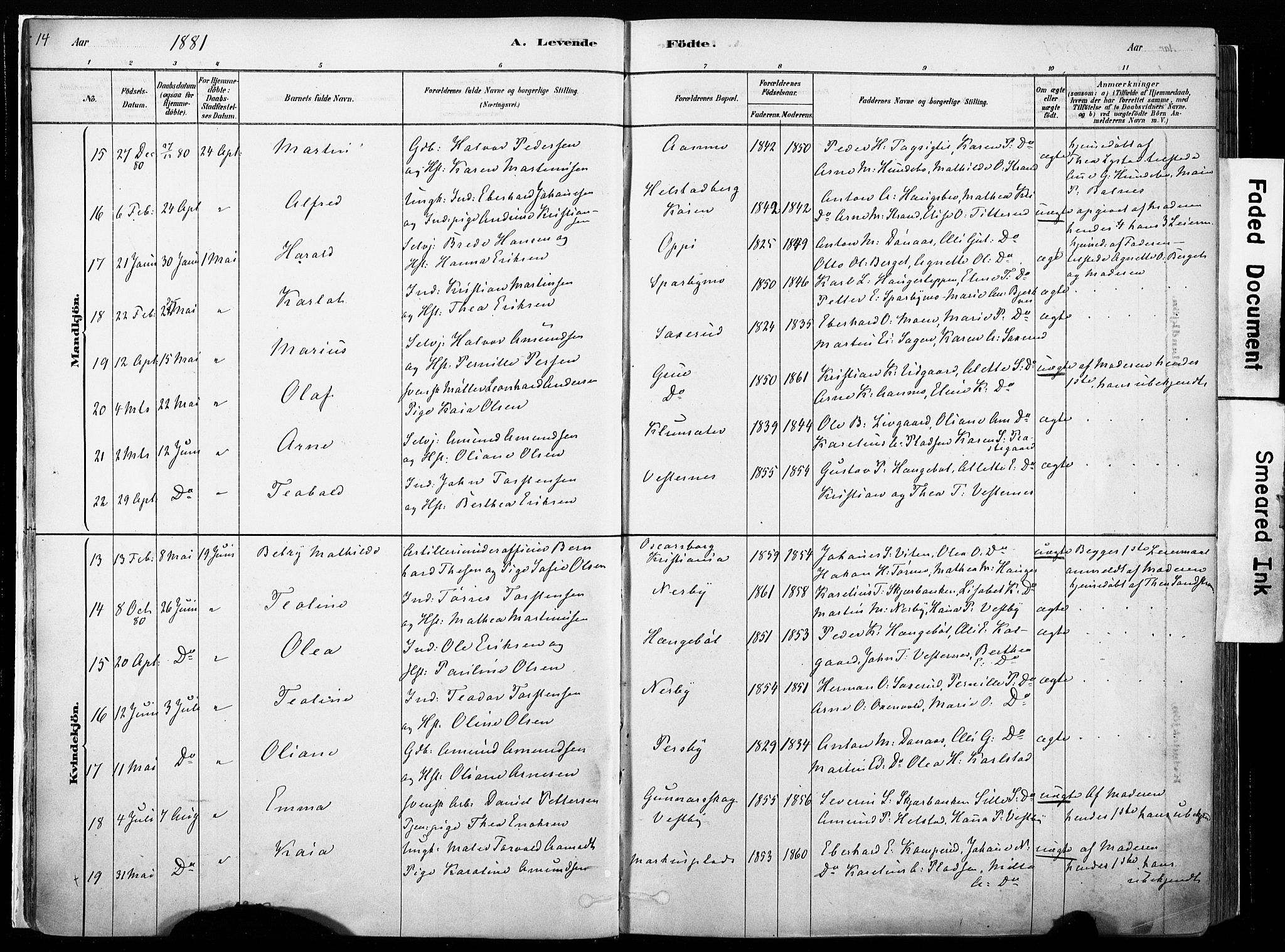 Hof prestekontor, AV/SAH-PREST-038/H/Ha/Haa/L0010: Parish register (official) no. 10, 1878-1909, p. 14