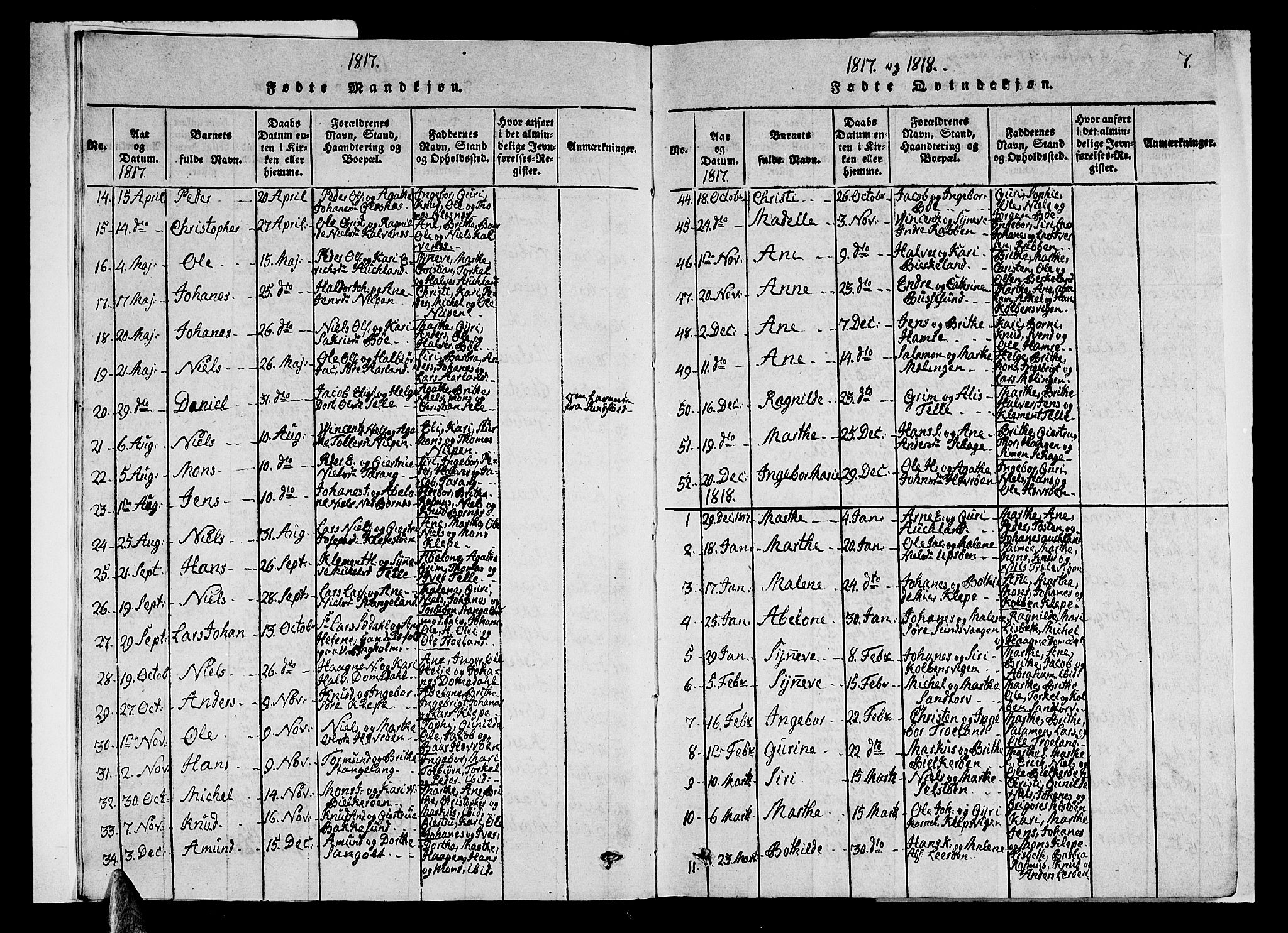 Sund sokneprestembete, SAB/A-99930: Parish register (copy) no. A 1, 1816-1827, p. 7