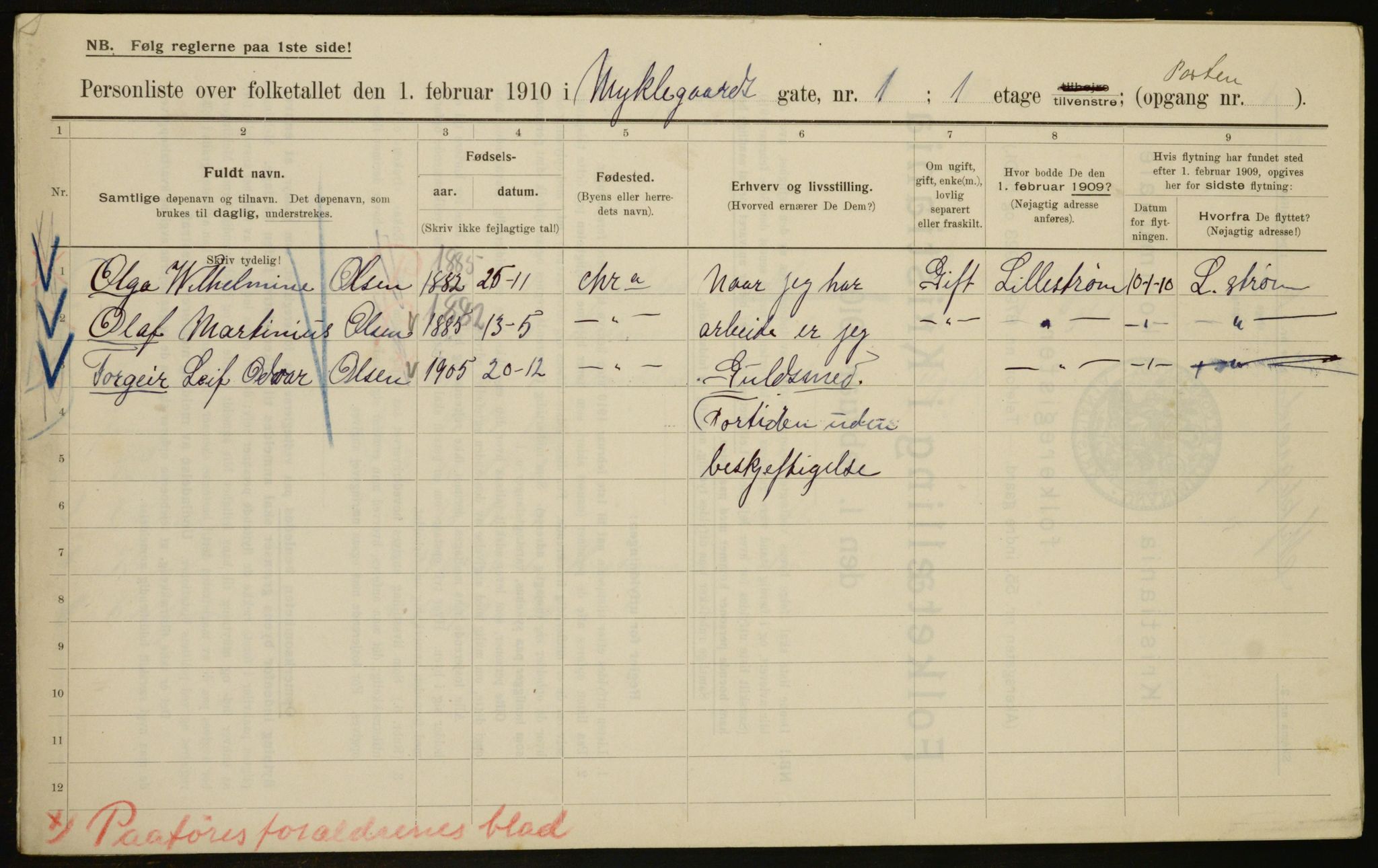 OBA, Municipal Census 1910 for Kristiania, 1910, p. 65820