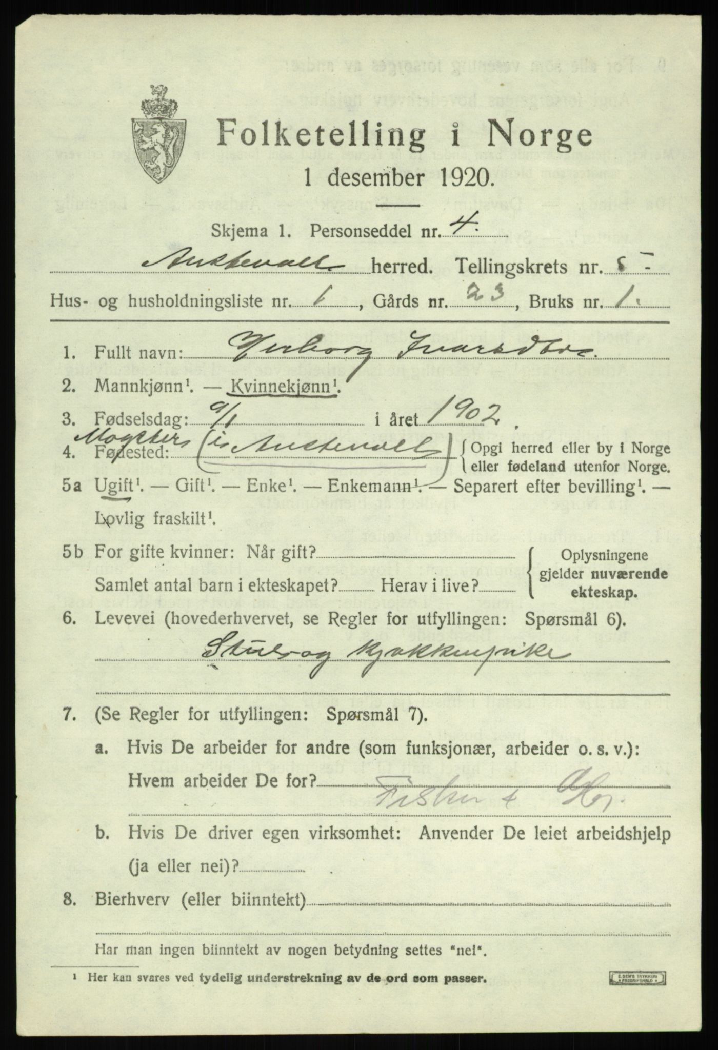 SAB, 1920 census for Austevoll, 1920, p. 2962