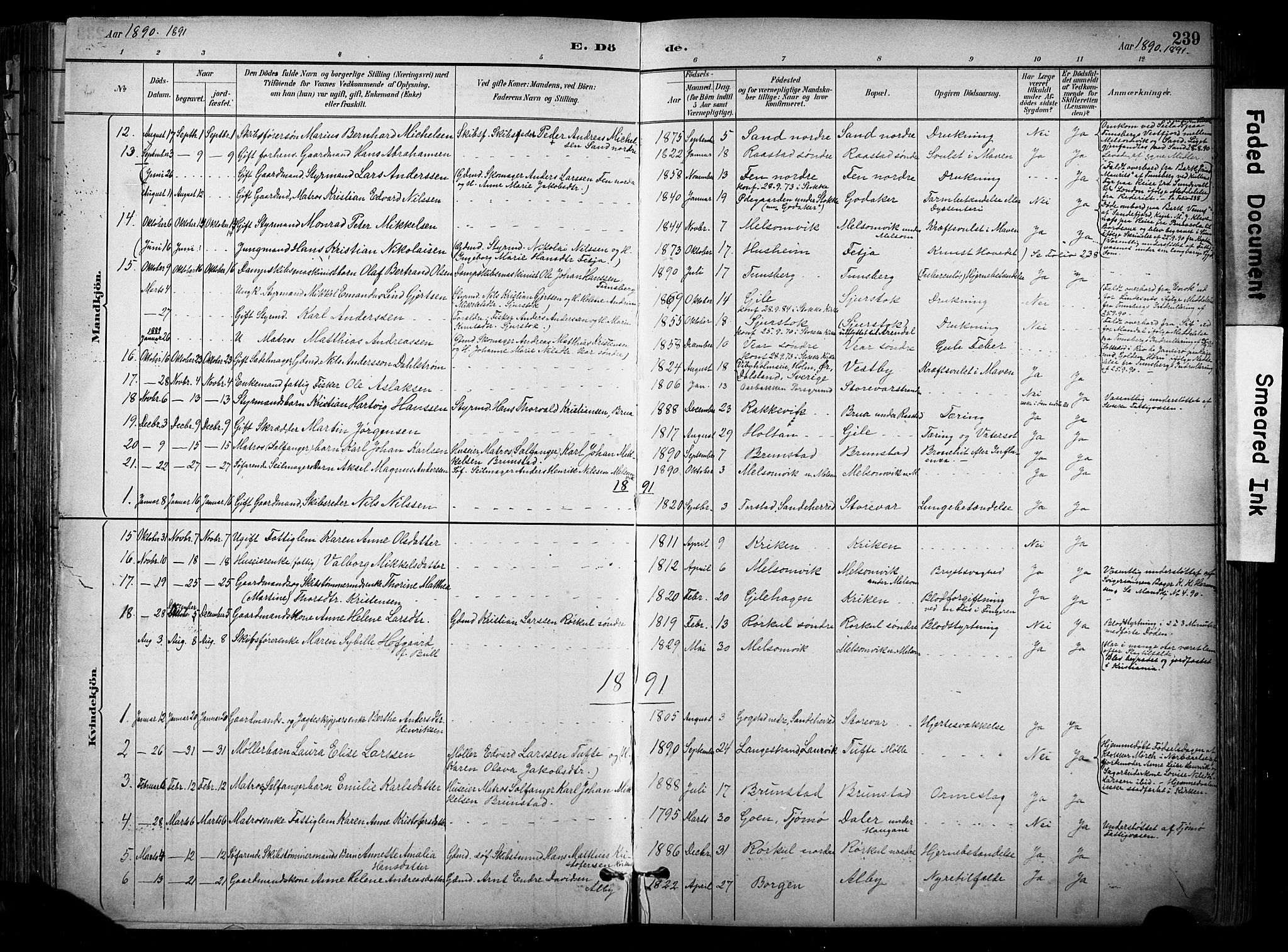 Stokke kirkebøker, SAKO/A-320/F/Fa/L0010: Parish register (official) no. I 10, 1884-1903, p. 239