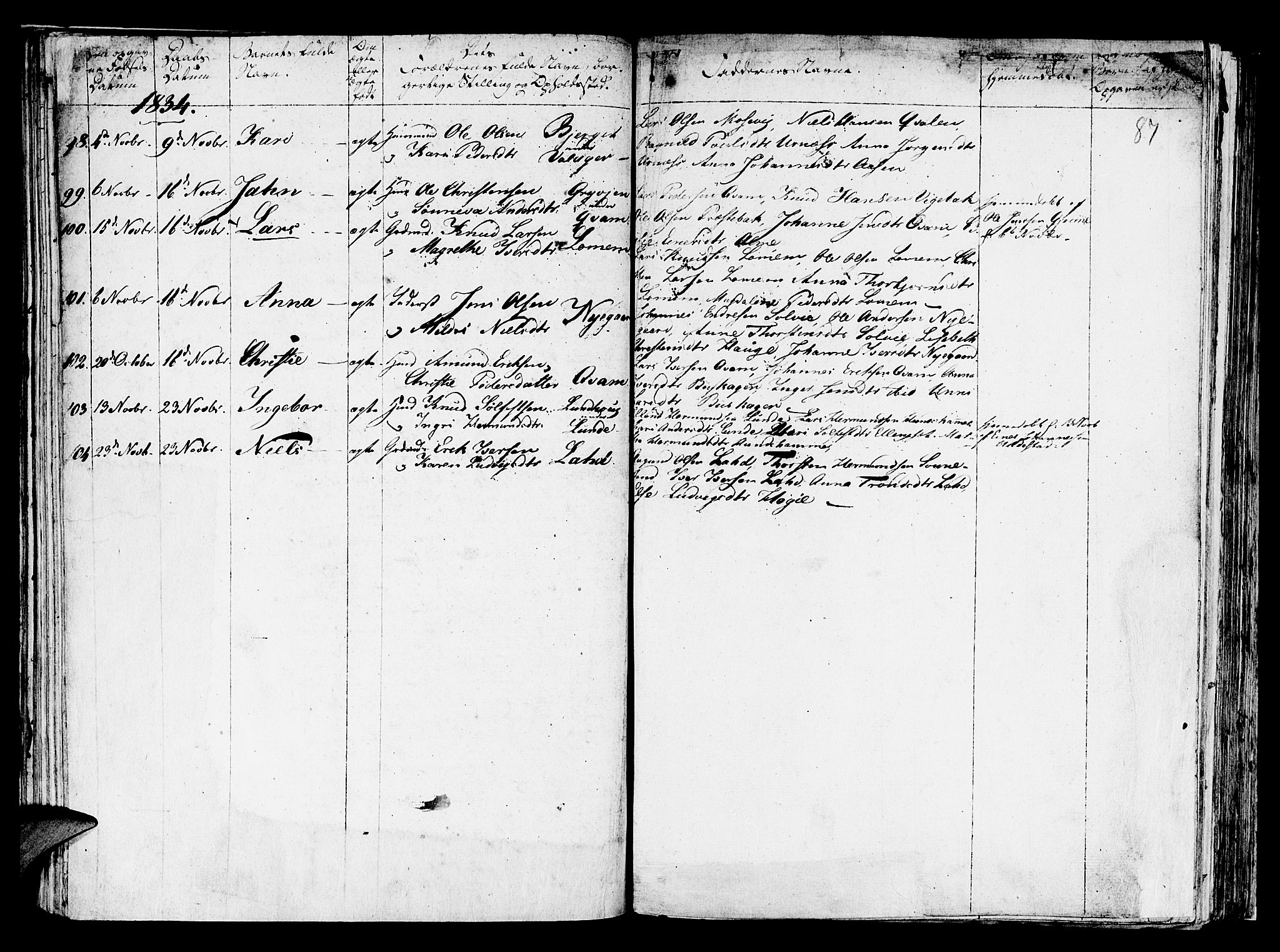 Hafslo sokneprestembete, AV/SAB-A-80301/H/Haa/Haaa/L0004: Parish register (official) no. A 4, 1821-1834, p. 87