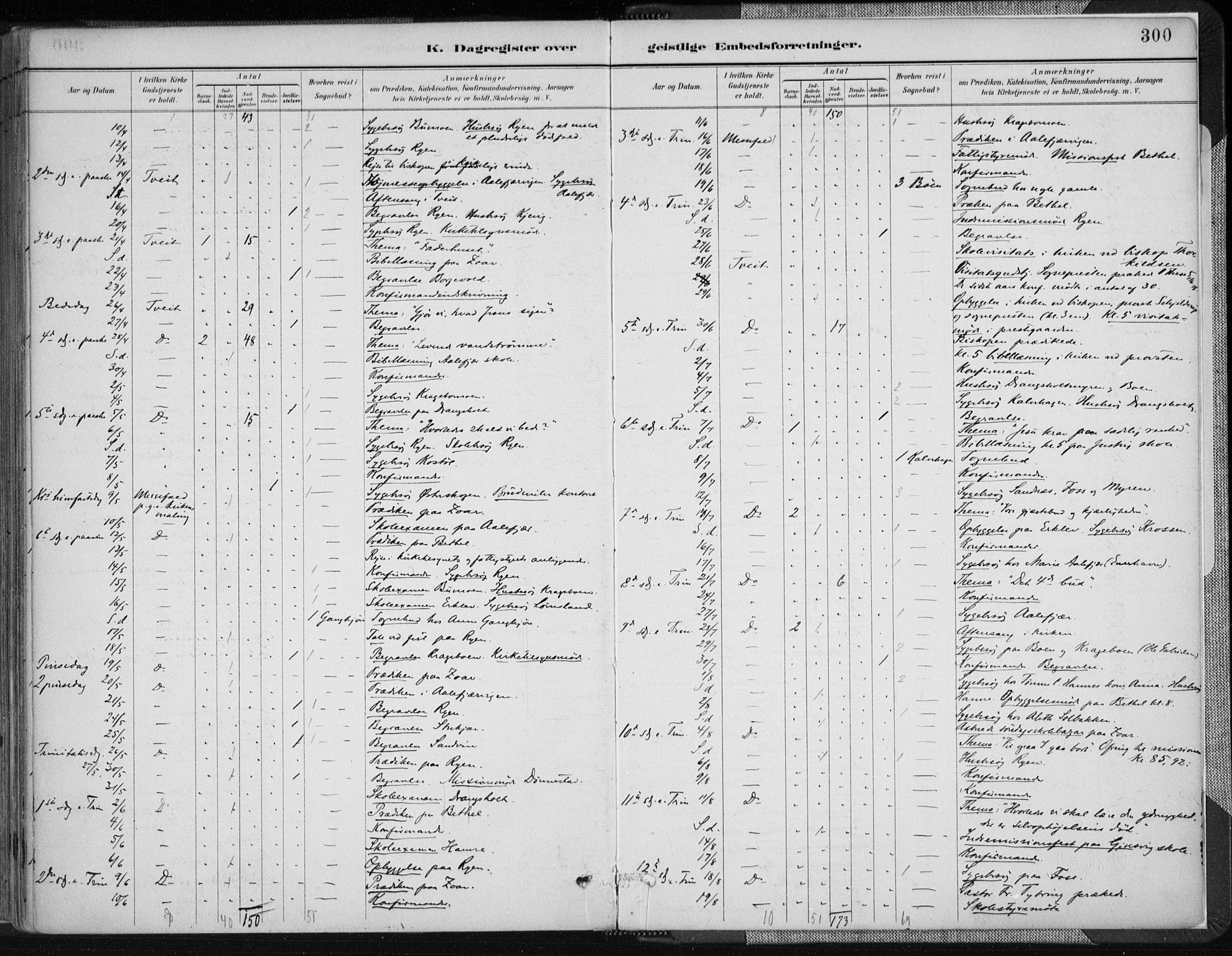 Tveit sokneprestkontor, AV/SAK-1111-0043/F/Fa/L0007: Parish register (official) no. A 7, 1887-1908, p. 300