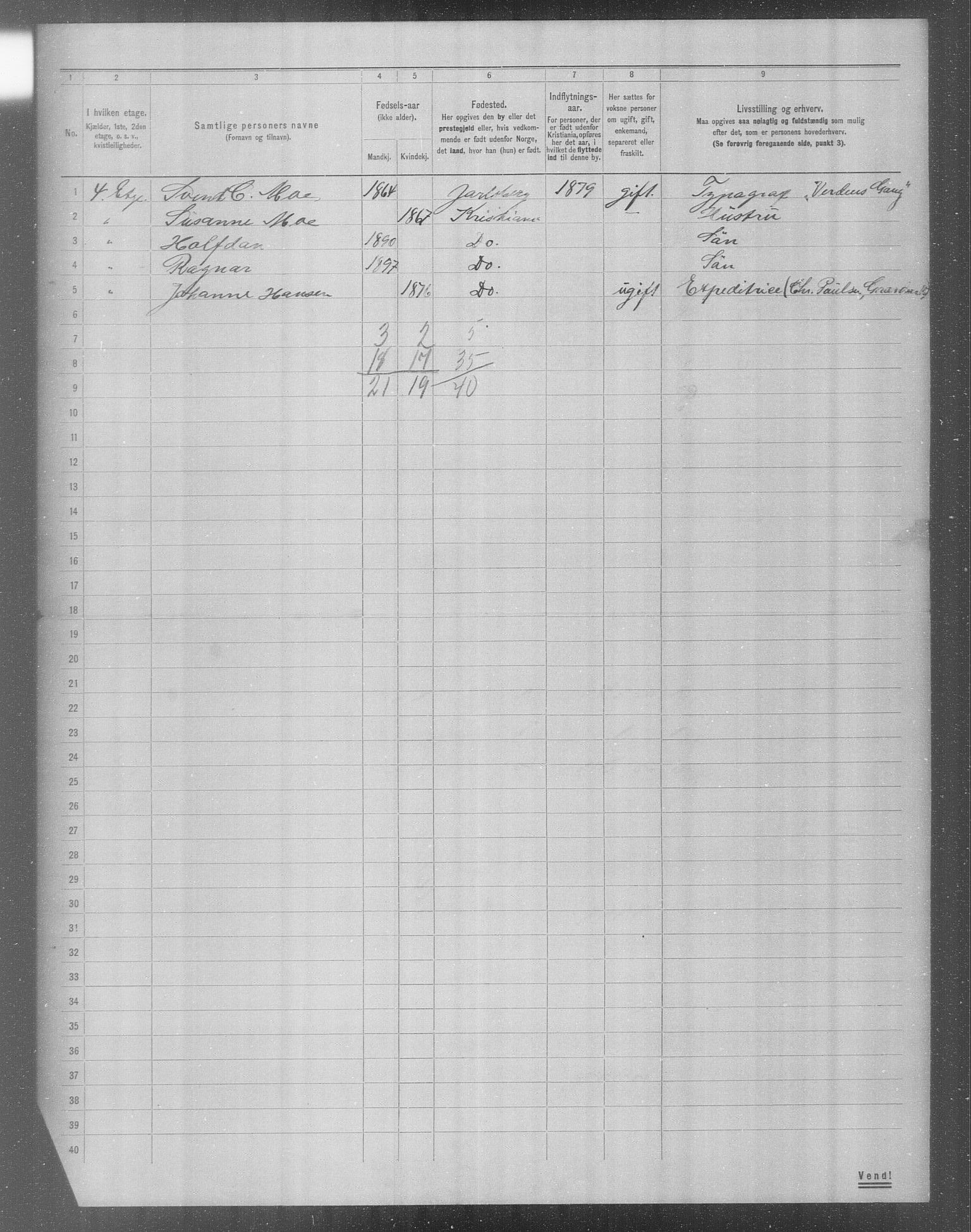 OBA, Municipal Census 1904 for Kristiania, 1904, p. 15156