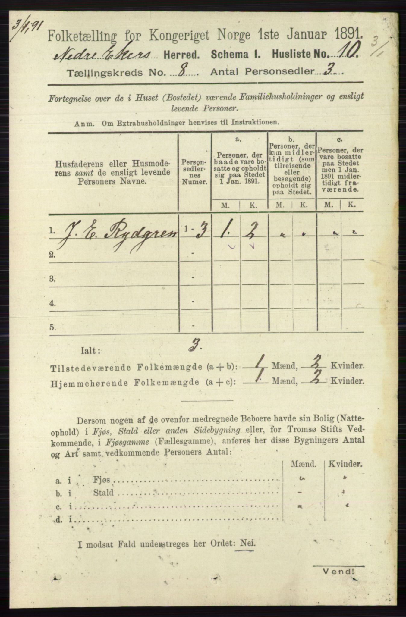 RA, 1891 census for 0625 Nedre Eiker, 1891, p. 3906