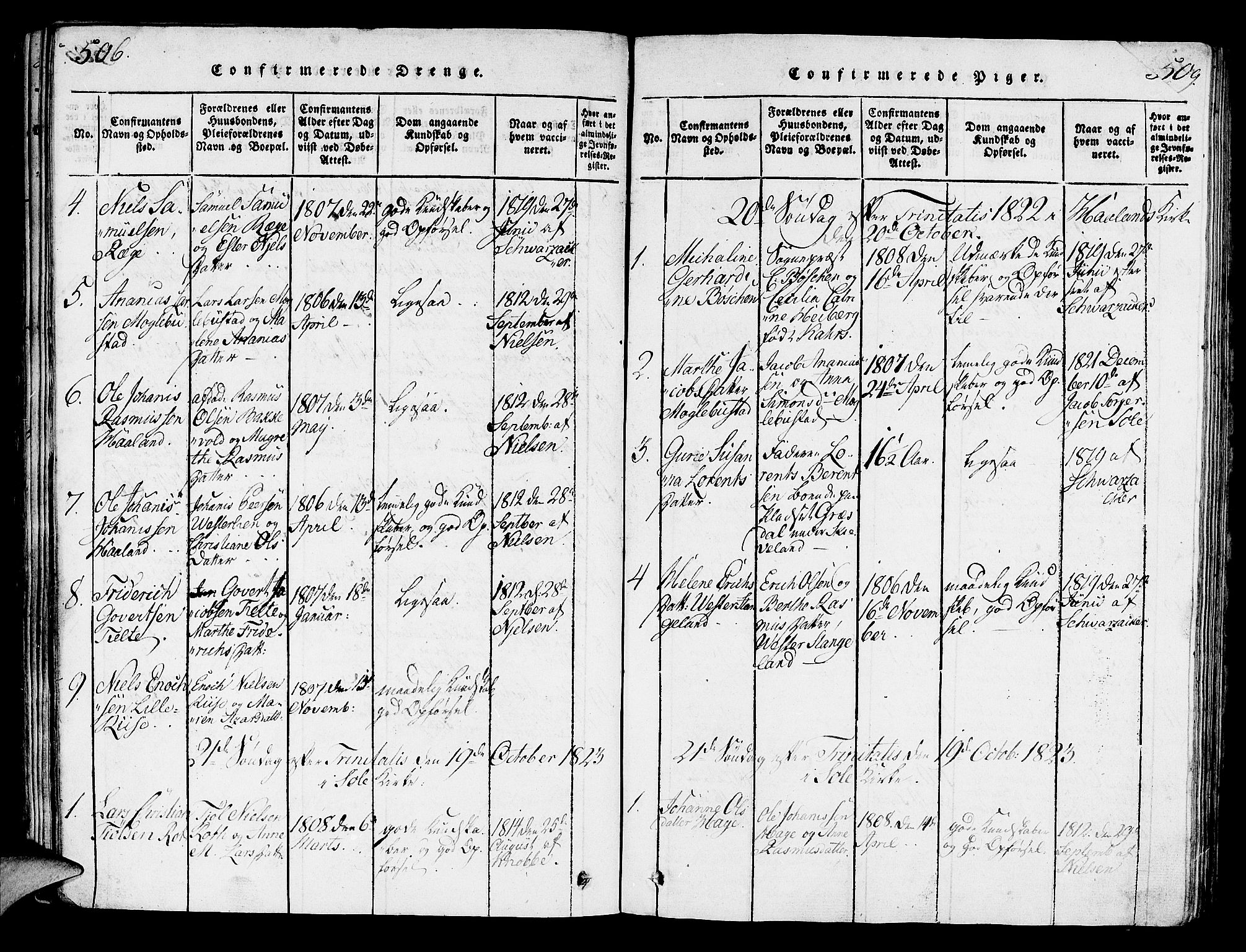 Håland sokneprestkontor, AV/SAST-A-101802/001/30BA/L0004: Parish register (official) no. A 4, 1815-1829, p. 506-507