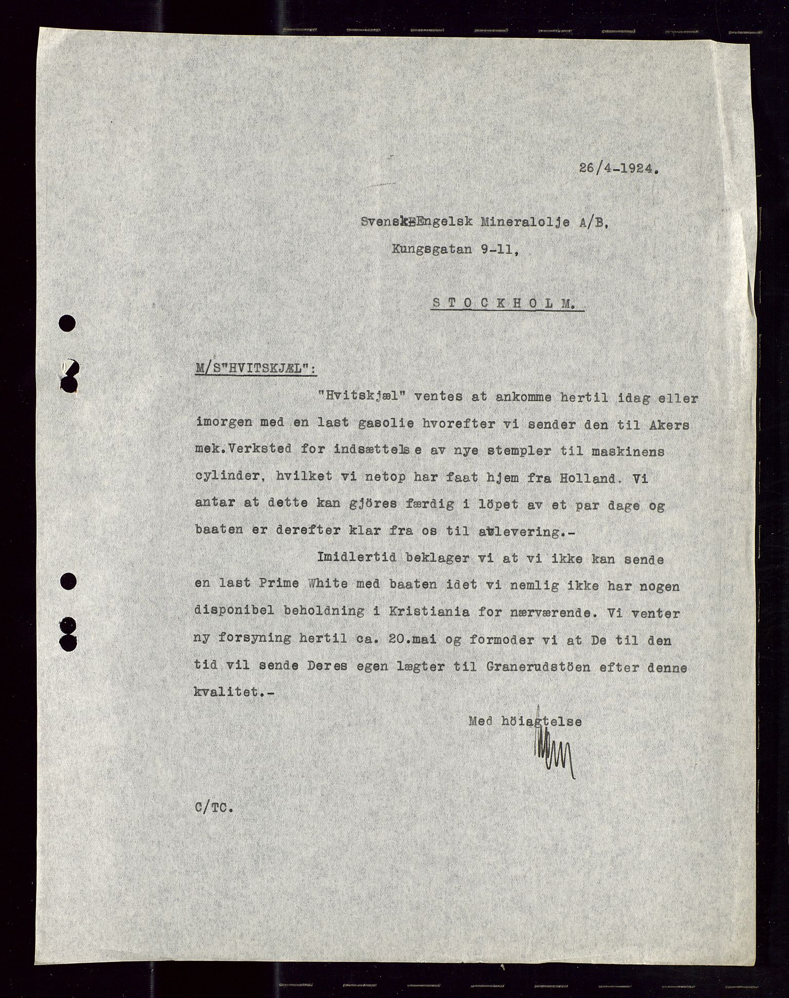 Pa 1521 - A/S Norske Shell, AV/SAST-A-101915/E/Ea/Eaa/L0013: Sjefskorrespondanse, 1924, p. 221