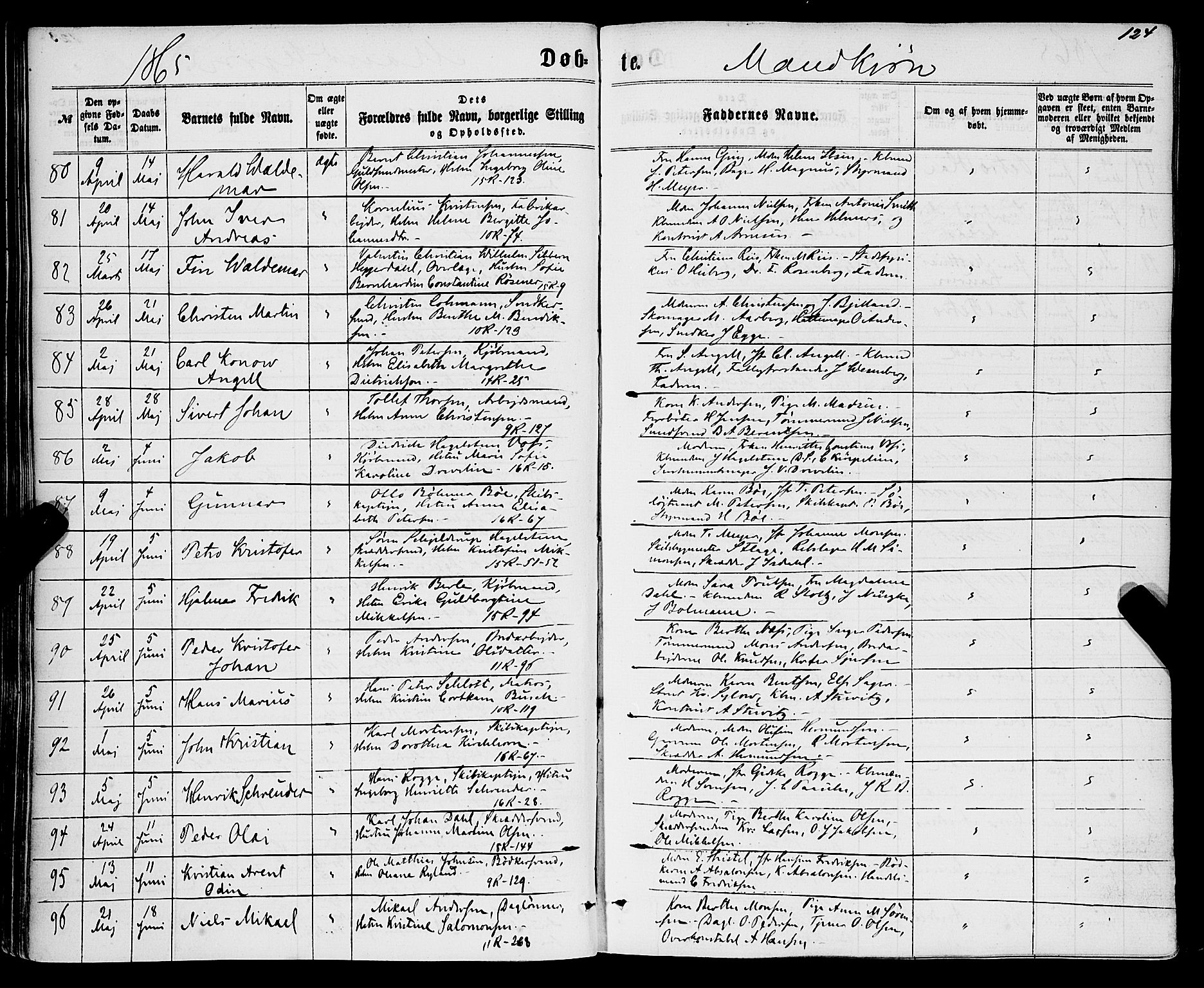 Domkirken sokneprestembete, SAB/A-74801/H/Haa/L0021: Parish register (official) no. B 4, 1859-1871, p. 124