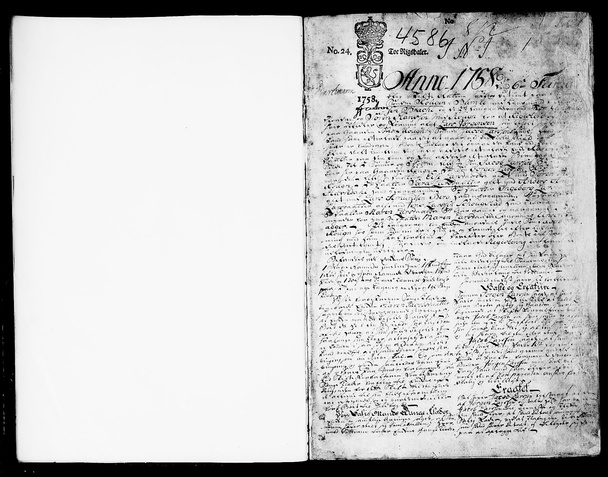 Bamble sorenskriveri, SAKO/A-214/H/Hb/Hba/Hbaa/L0006a: Skifteprotokoll, 1758-1763, p. 0b-1a