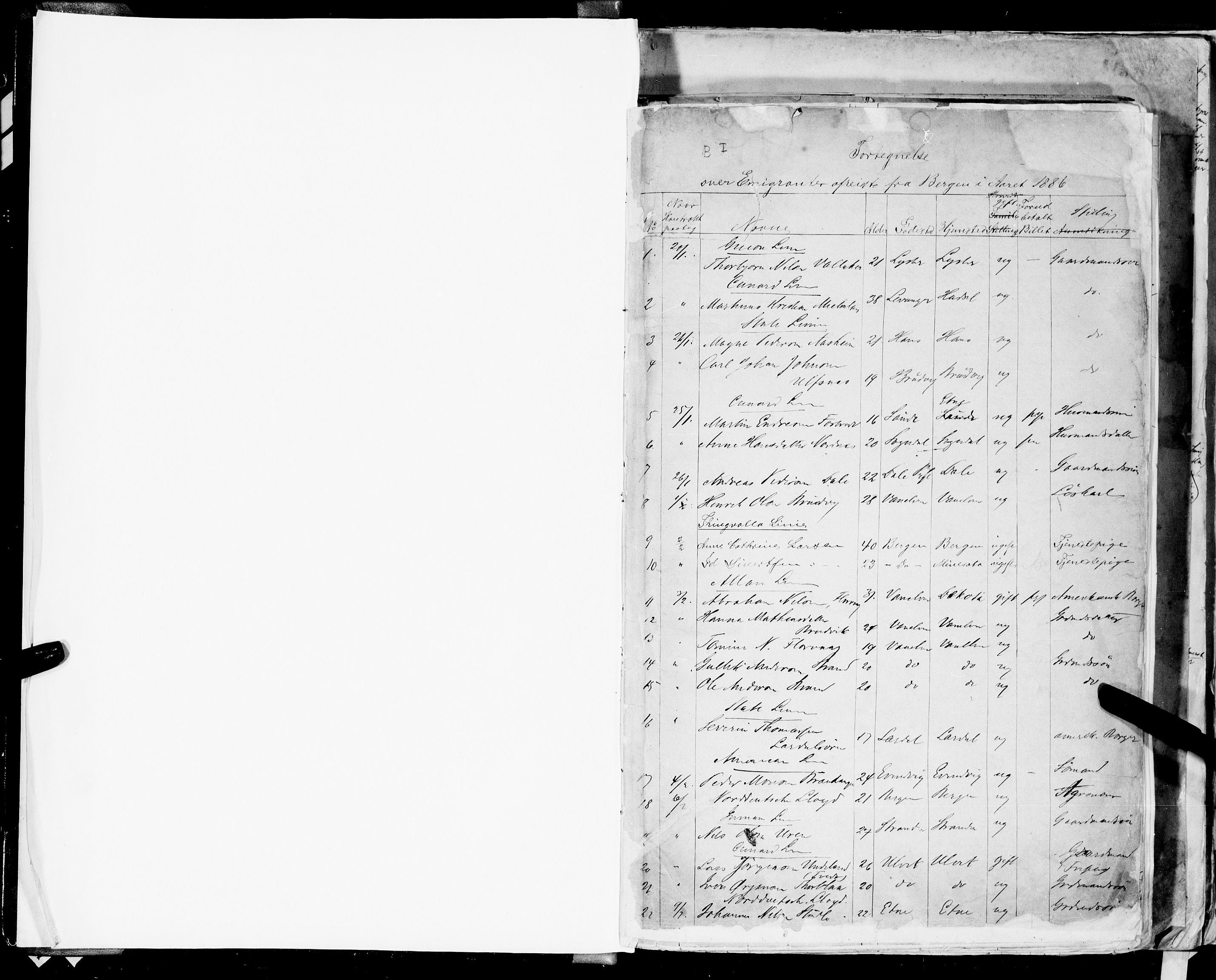 Bergen politikammer / politidistrikt, AV/SAB-A-60401/J.a/J.ab/L0002: Emigranter til Amerika, 1886-1892