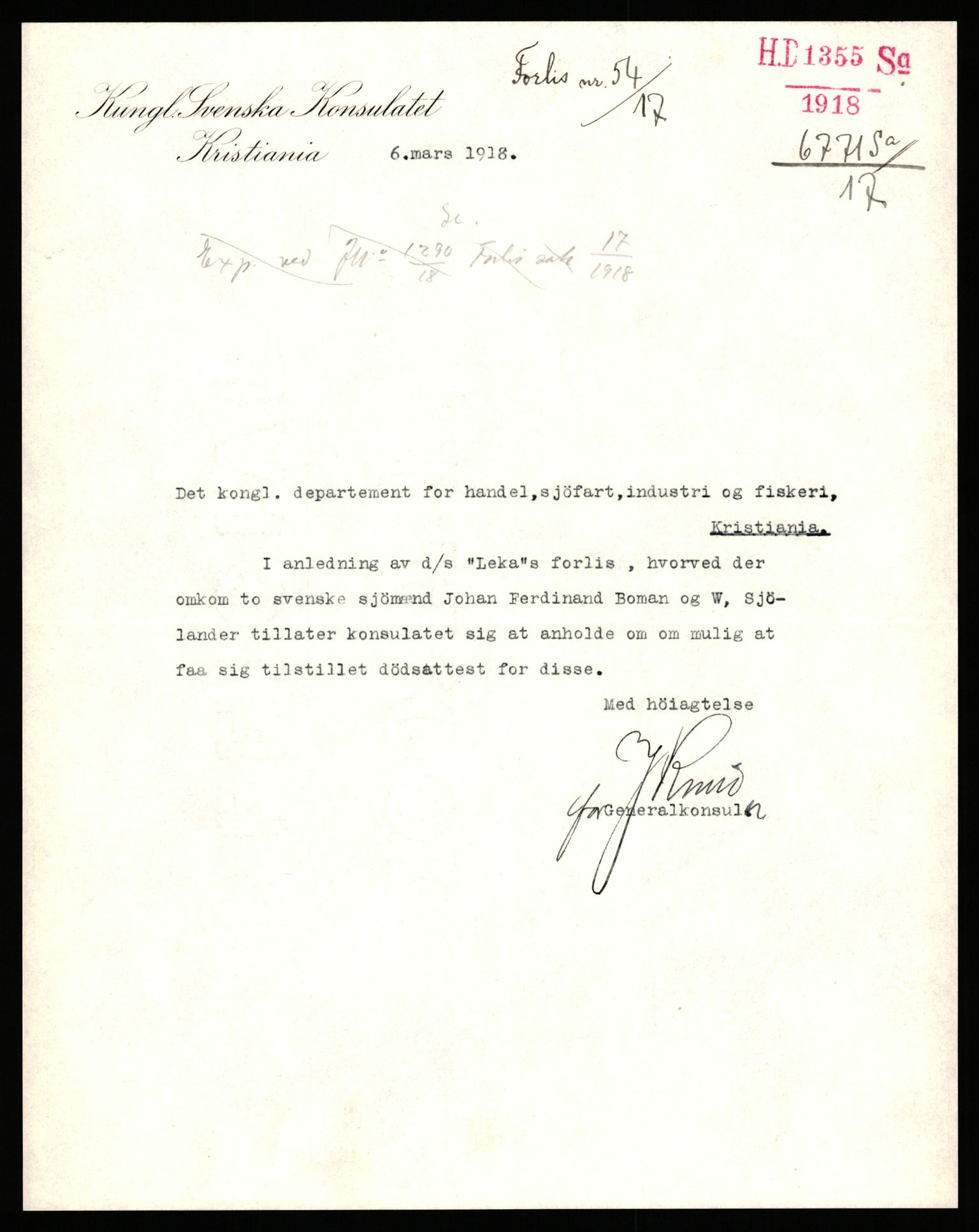 Handelsdepartementet, Sjøfartsavdelingen, 1. sjømannskontor, AV/RA-S-1405/D/Dm/L0010: Forliste skip Lar - Min, 1906-1920, p. 383