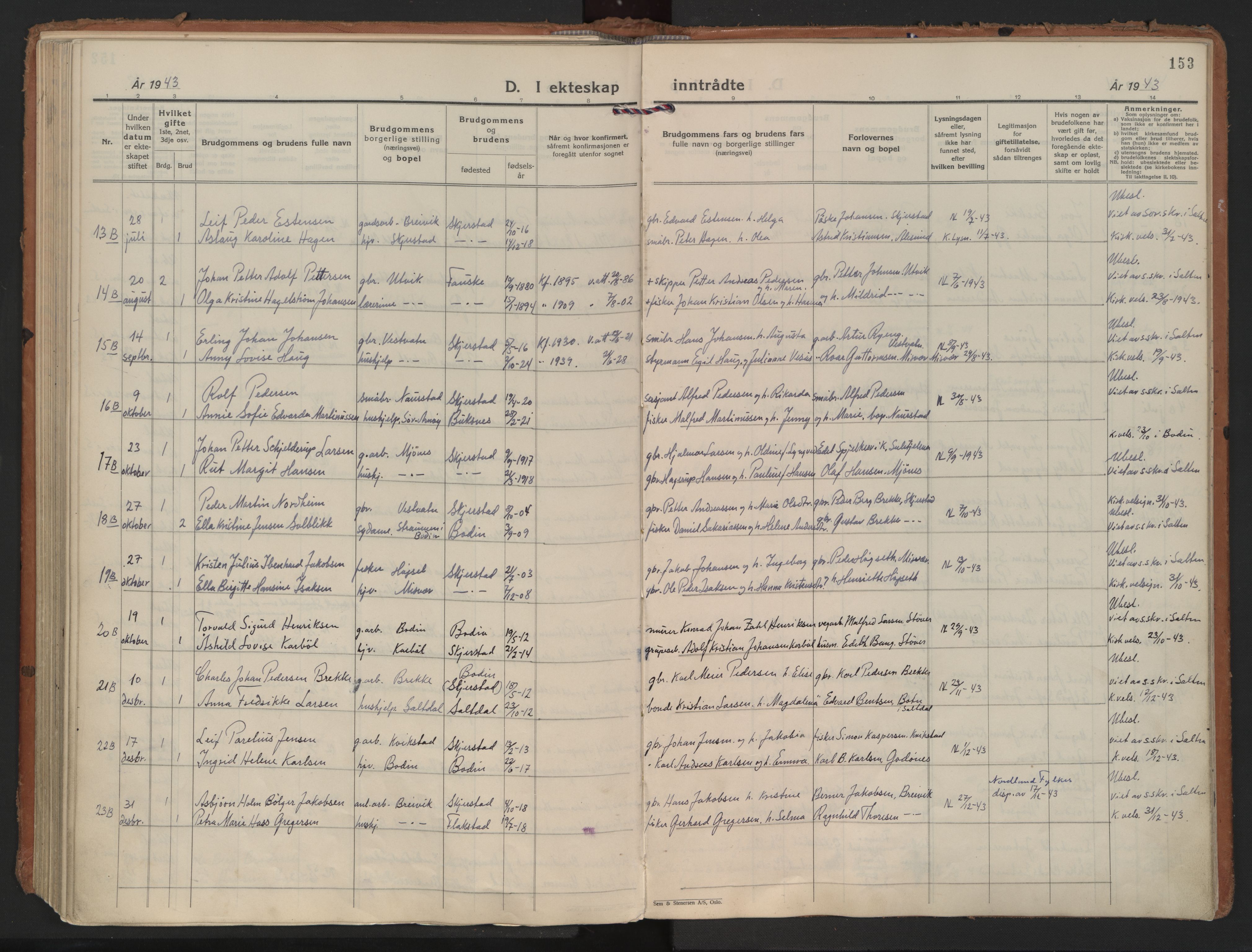 Ministerialprotokoller, klokkerbøker og fødselsregistre - Nordland, SAT/A-1459/852/L0749: Parish register (official) no. 852A19, 1933-1951, p. 153