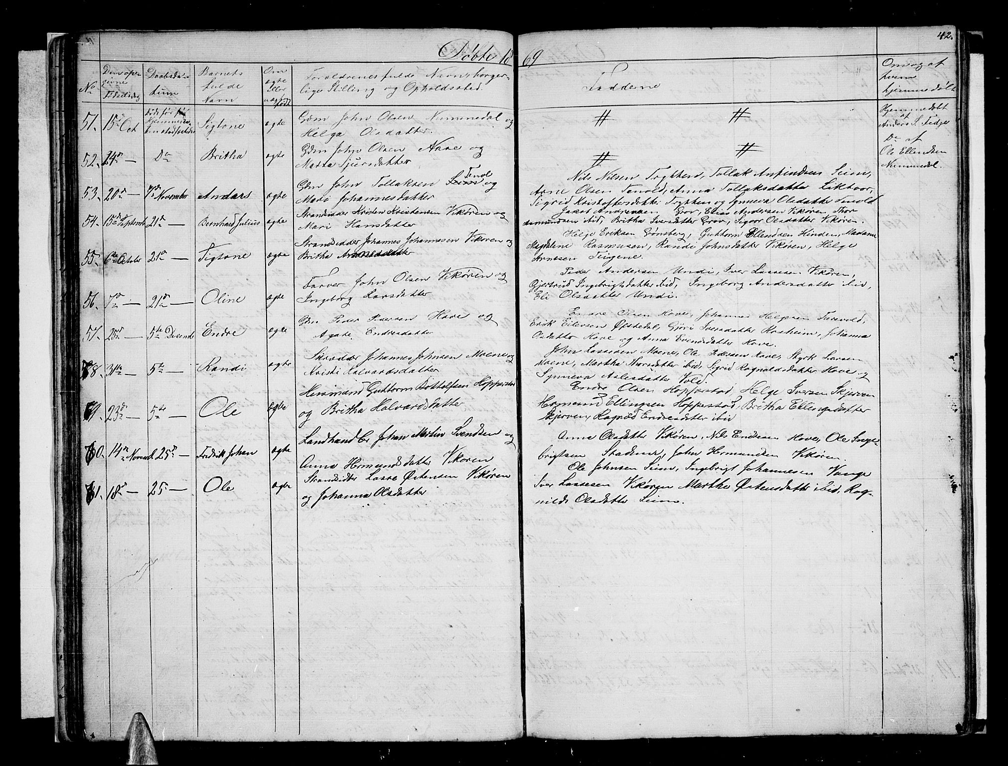 Vik sokneprestembete, SAB/A-81501: Parish register (copy) no. A 2, 1856-1877, p. 42
