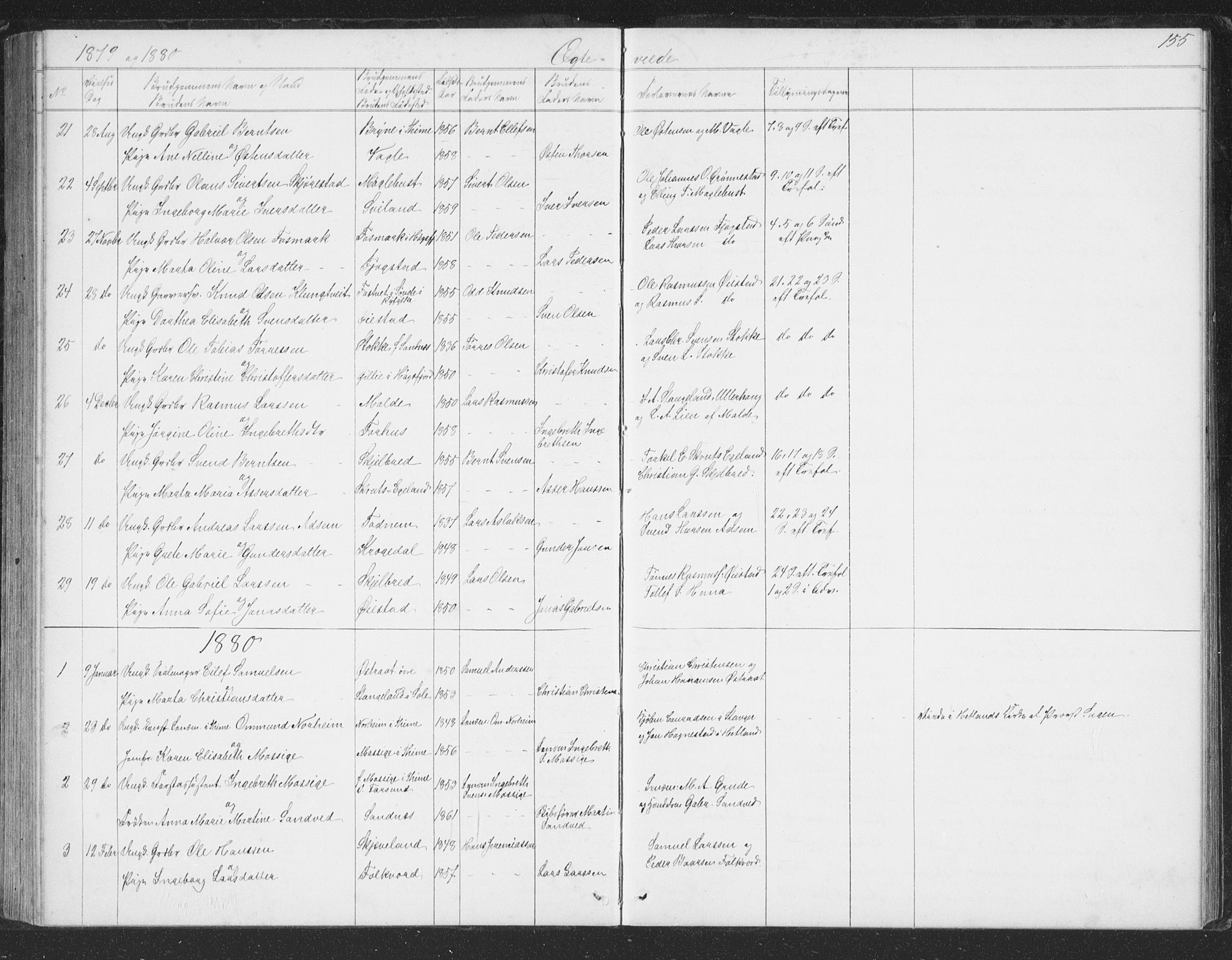 Høyland sokneprestkontor, SAST/A-101799/001/30BB/L0002: Parish register (copy) no. B 2, 1874-1886, p. 155