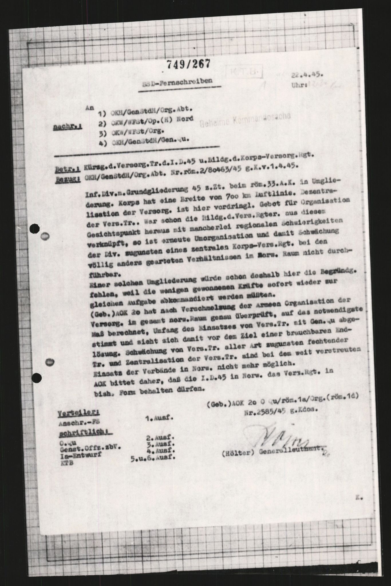 Forsvarets Overkommando. 2 kontor. Arkiv 11.4. Spredte tyske arkivsaker, AV/RA-RAFA-7031/D/Dar/Dara/L0009: Krigsdagbøker for 20. Gebirgs-Armee-Oberkommando (AOK 20), 1940-1945, p. 389