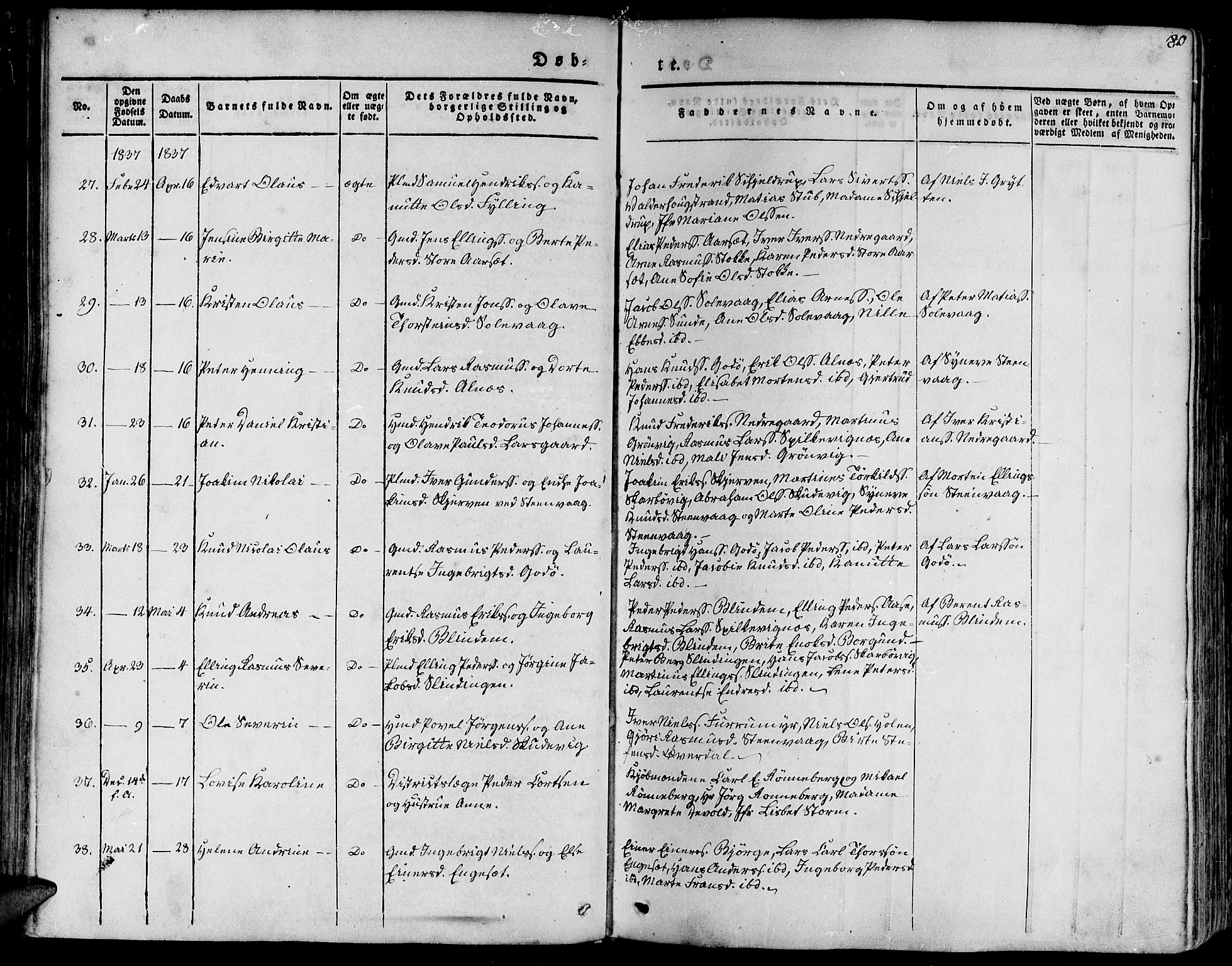 Ministerialprotokoller, klokkerbøker og fødselsregistre - Møre og Romsdal, SAT/A-1454/528/L0395: Parish register (official) no. 528A06, 1828-1839, p. 80