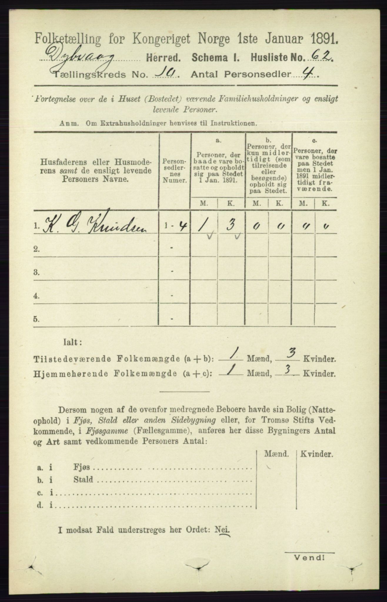 RA, 1891 census for 0915 Dypvåg, 1891, p. 3684