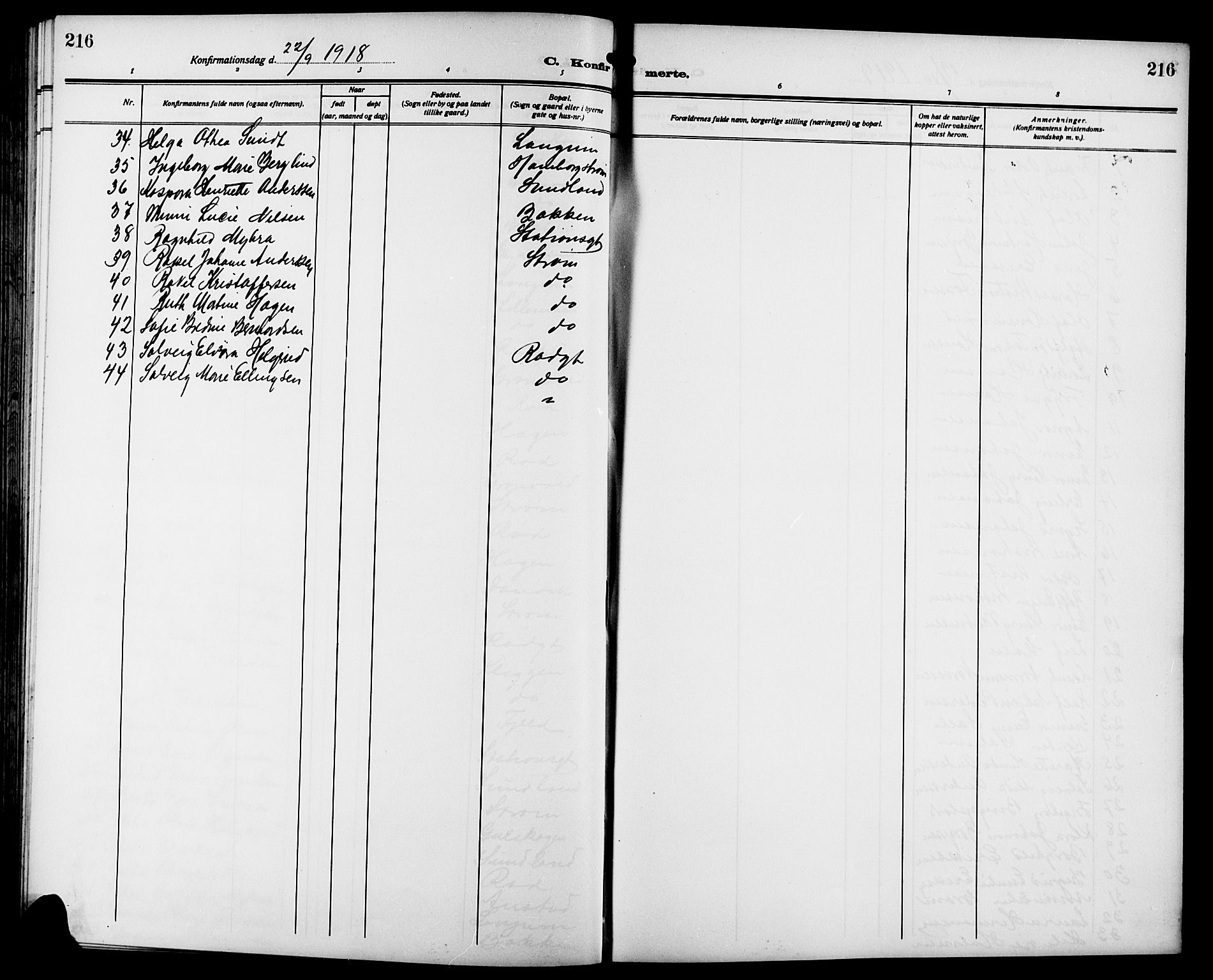 Strømsgodset kirkebøker, AV/SAKO-A-324/G/Ga/L0003: Parish register (copy) no. 3, 1911-1926, p. 216