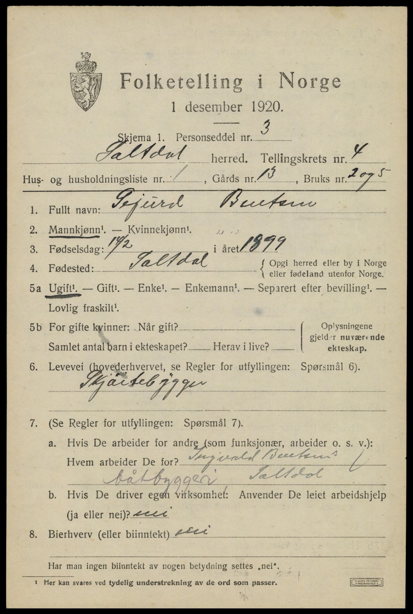 SAT, 1920 census for Saltdal, 1920, p. 5623