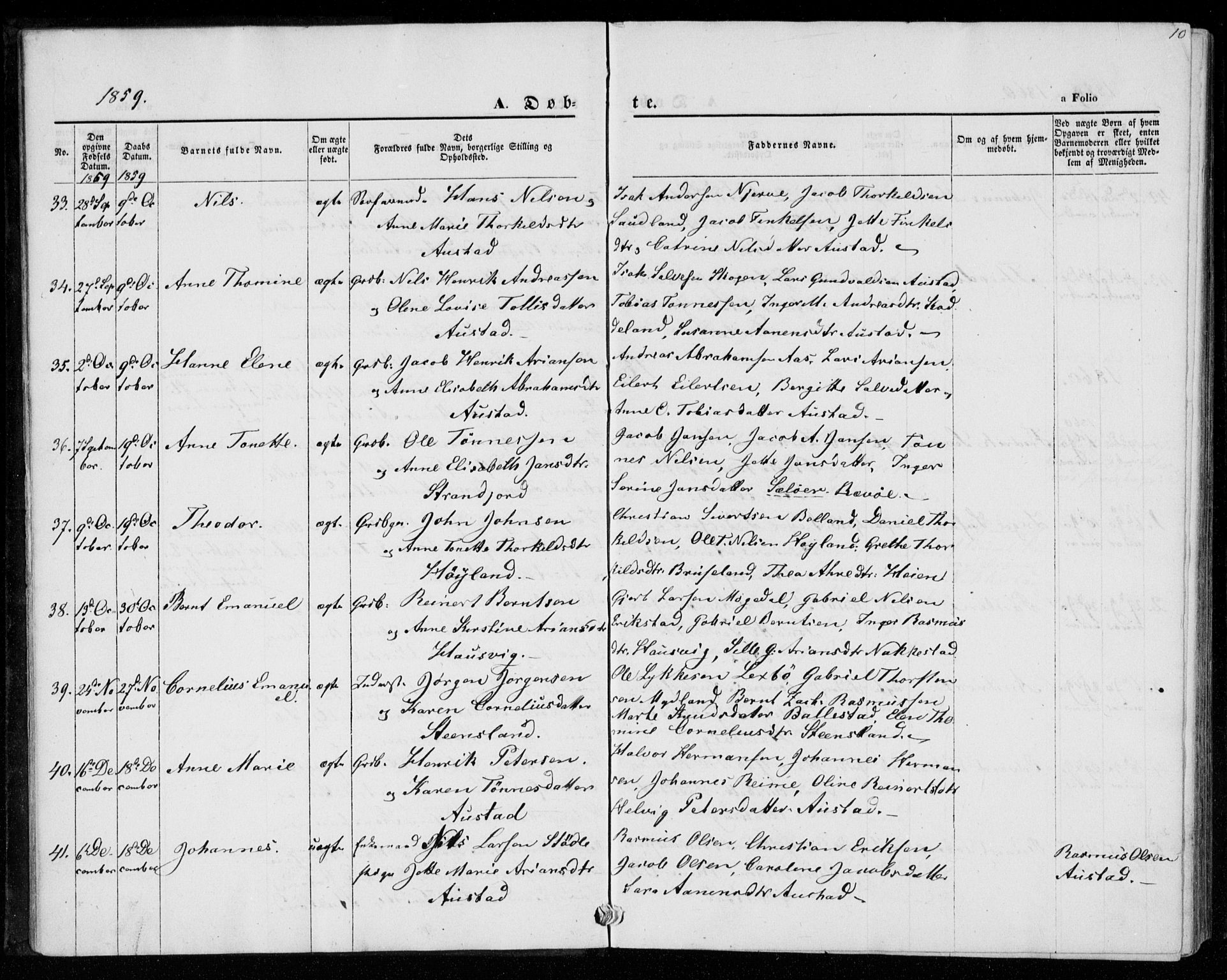 Lyngdal sokneprestkontor, SAK/1111-0029/F/Fa/Faa/L0002: Parish register (official) no. A 2, 1858-1870, p. 10
