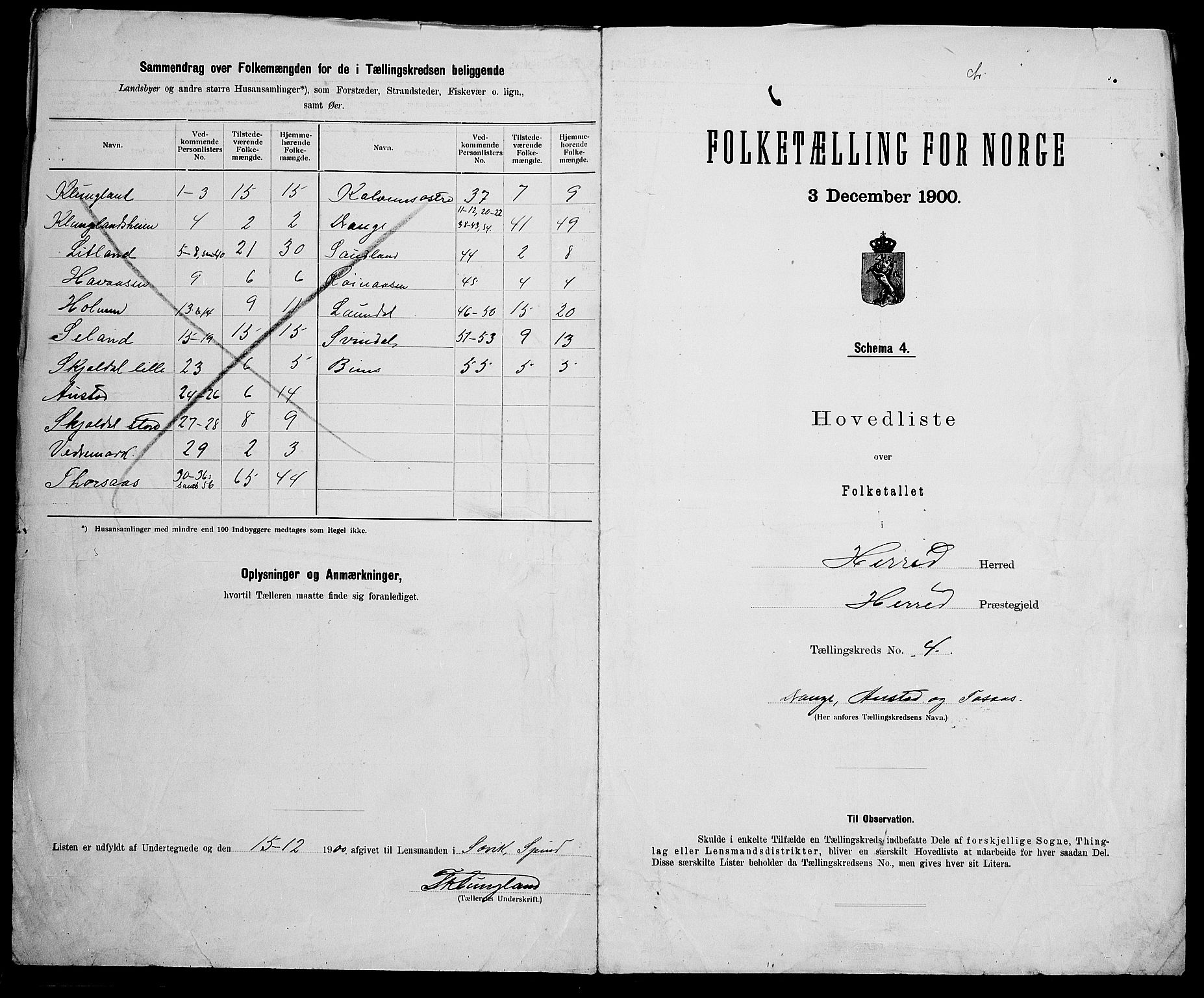 SAK, 1900 census for Herad, 1900, p. 15