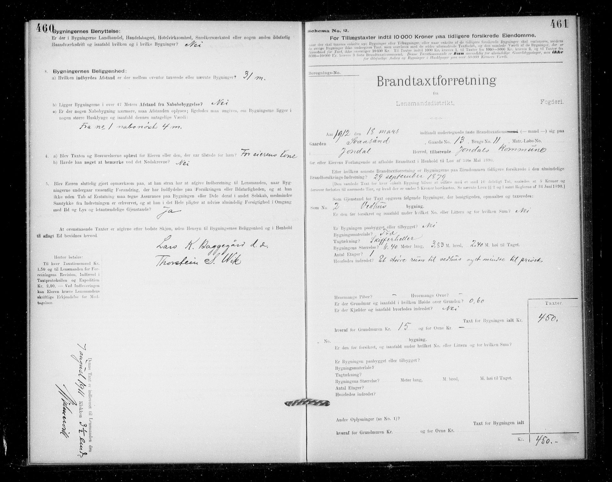Lensmannen i Jondal, SAB/A-33101/0012/L0005: Branntakstprotokoll, skjematakst, 1894-1951, p. 460-461
