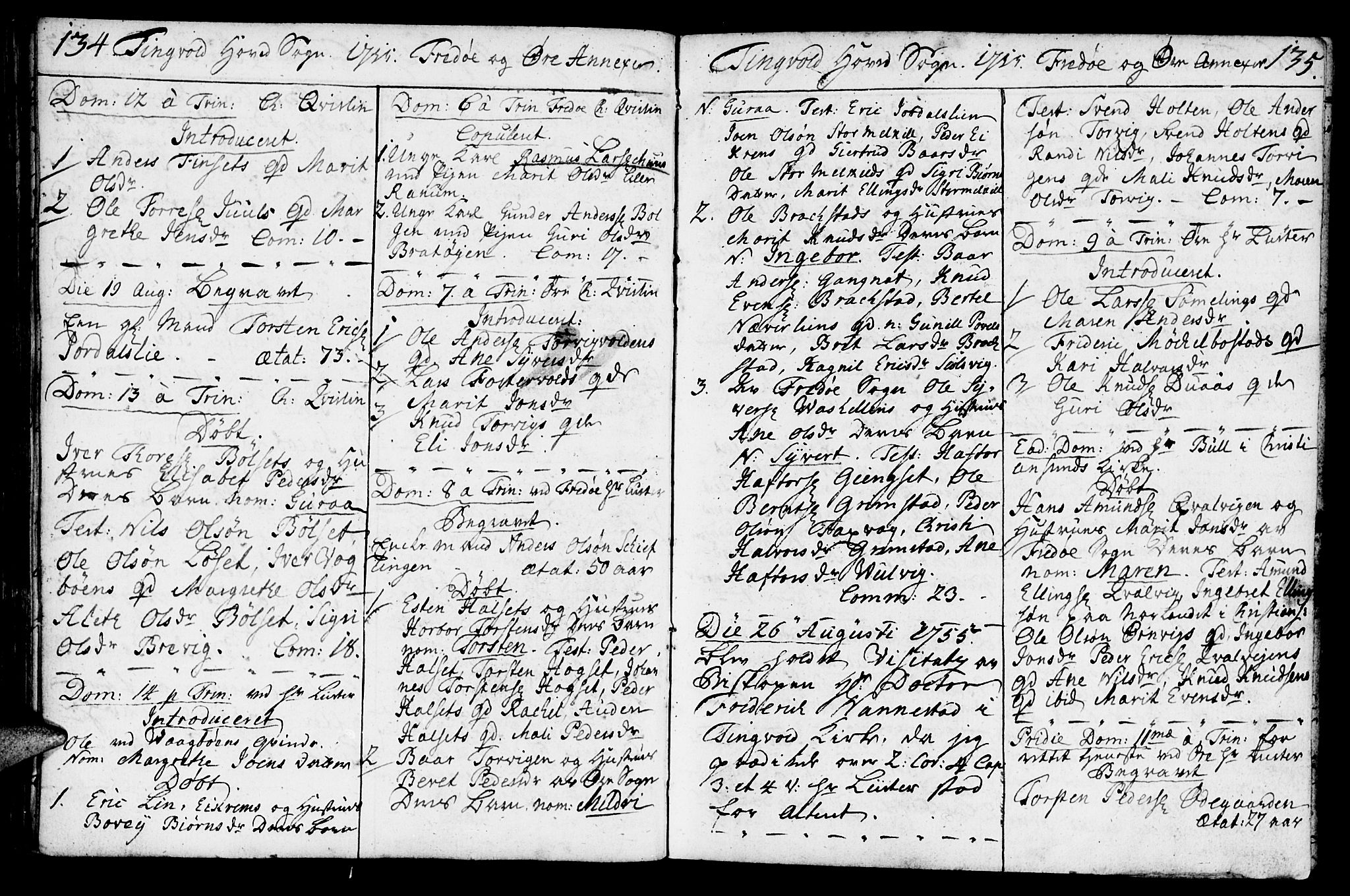 Ministerialprotokoller, klokkerbøker og fødselsregistre - Møre og Romsdal, SAT/A-1454/586/L0979: Parish register (official) no. 586A05, 1751-1776, p. 134-135