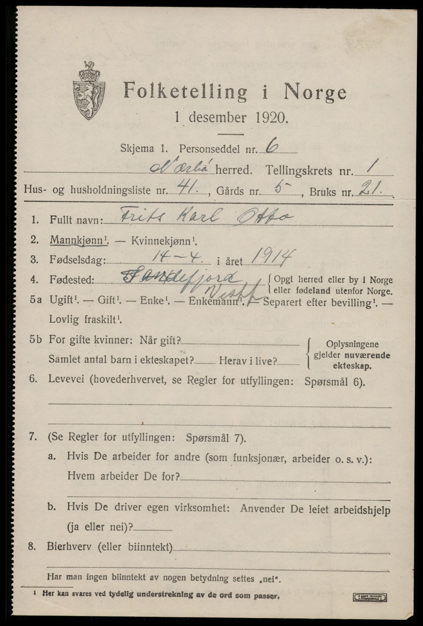 SAST, 1920 census for Nærbø, 1920, p. 1355