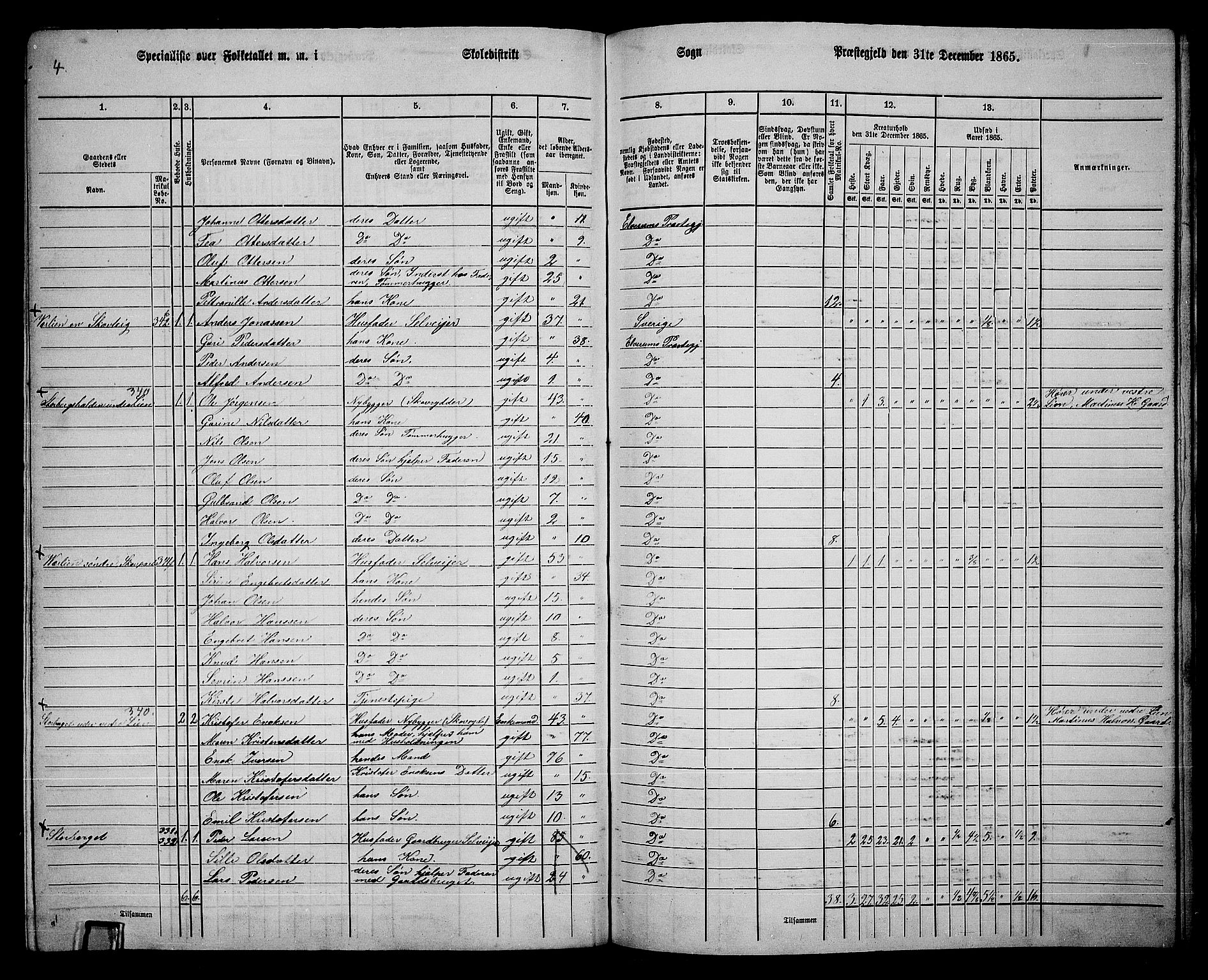 RA, 1865 census for Elverum, 1865, p. 239