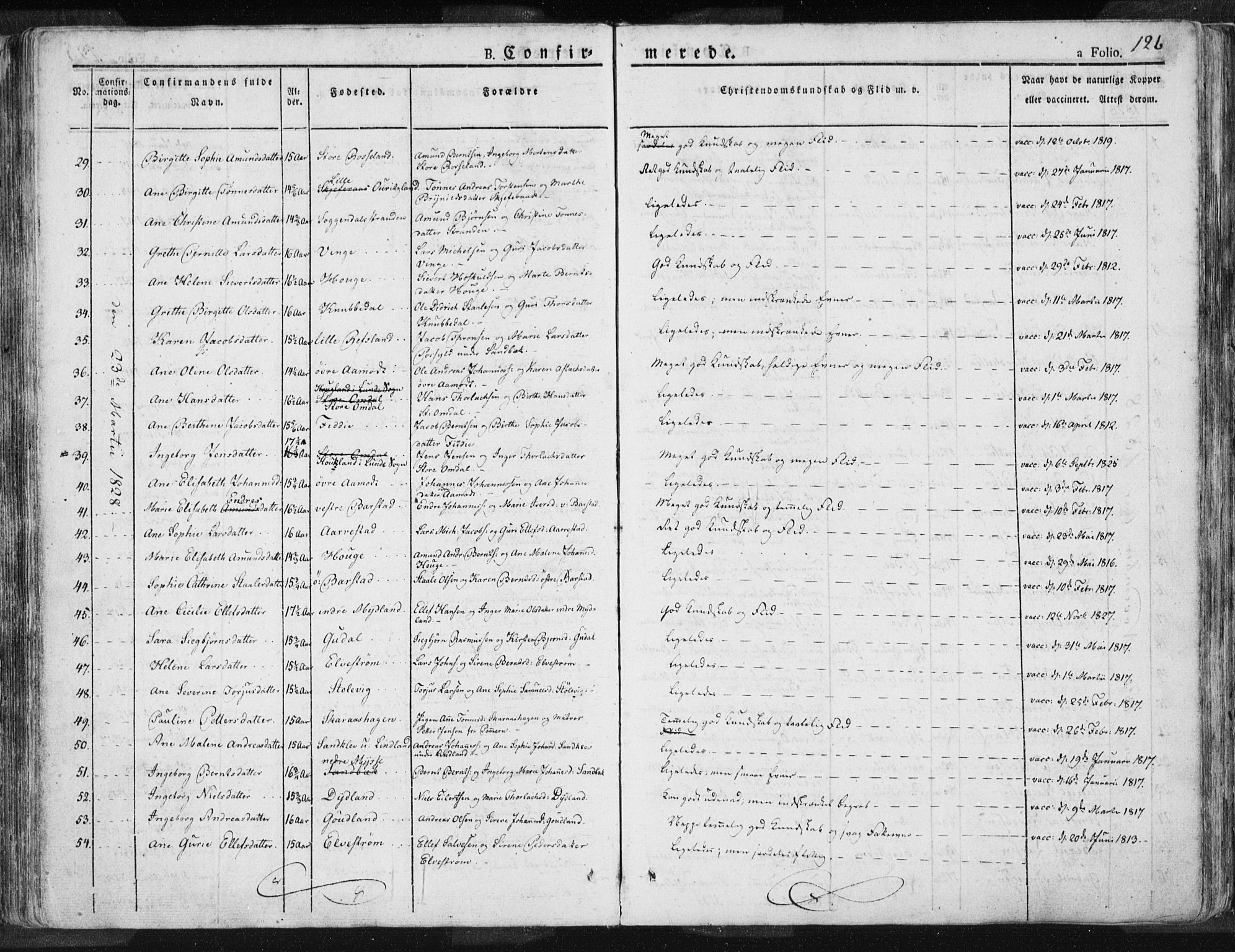 Sokndal sokneprestkontor, SAST/A-101808: Parish register (official) no. A 7.1, 1826-1842, p. 126