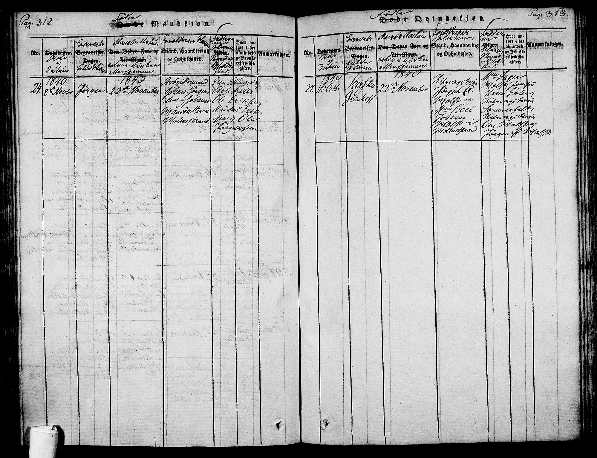 Holmestrand kirkebøker, AV/SAKO-A-346/F/Fa/L0001: Parish register (official) no. 1, 1814-1840, p. 312-313