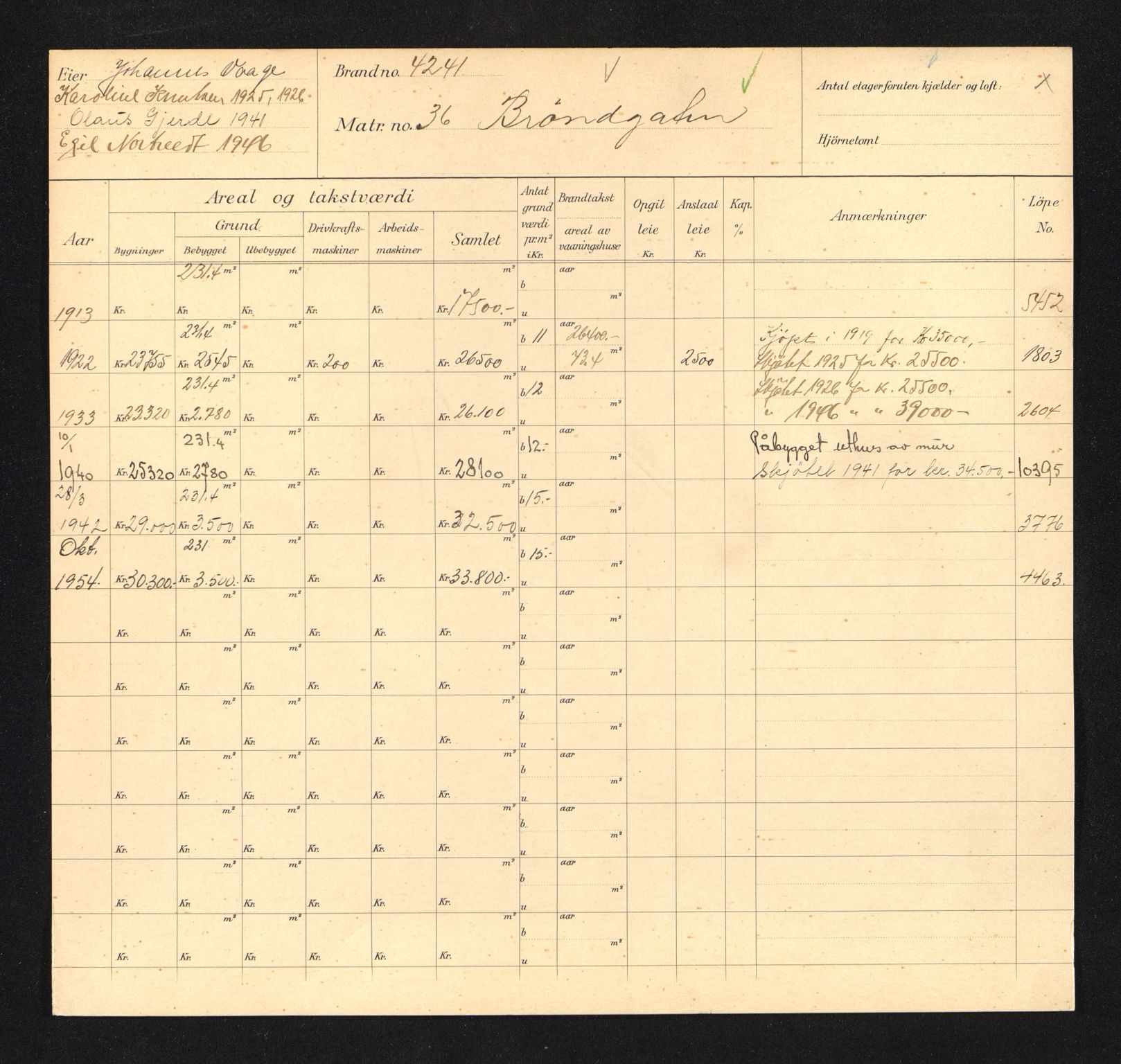 Stavanger kommune. Skattetakstvesenet, BYST/A-0440/F/Fa/Faa/L0006/0007: Skattetakstkort / Brønngata 36 - 59