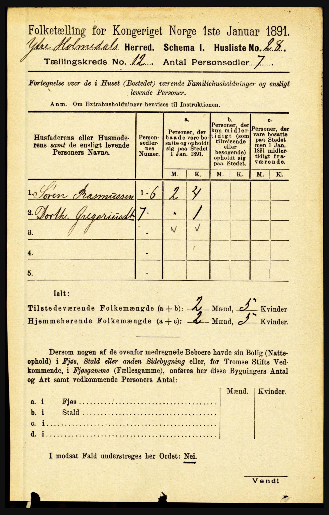 RA, 1891 census for 1429 Ytre Holmedal, 1891, p. 3174