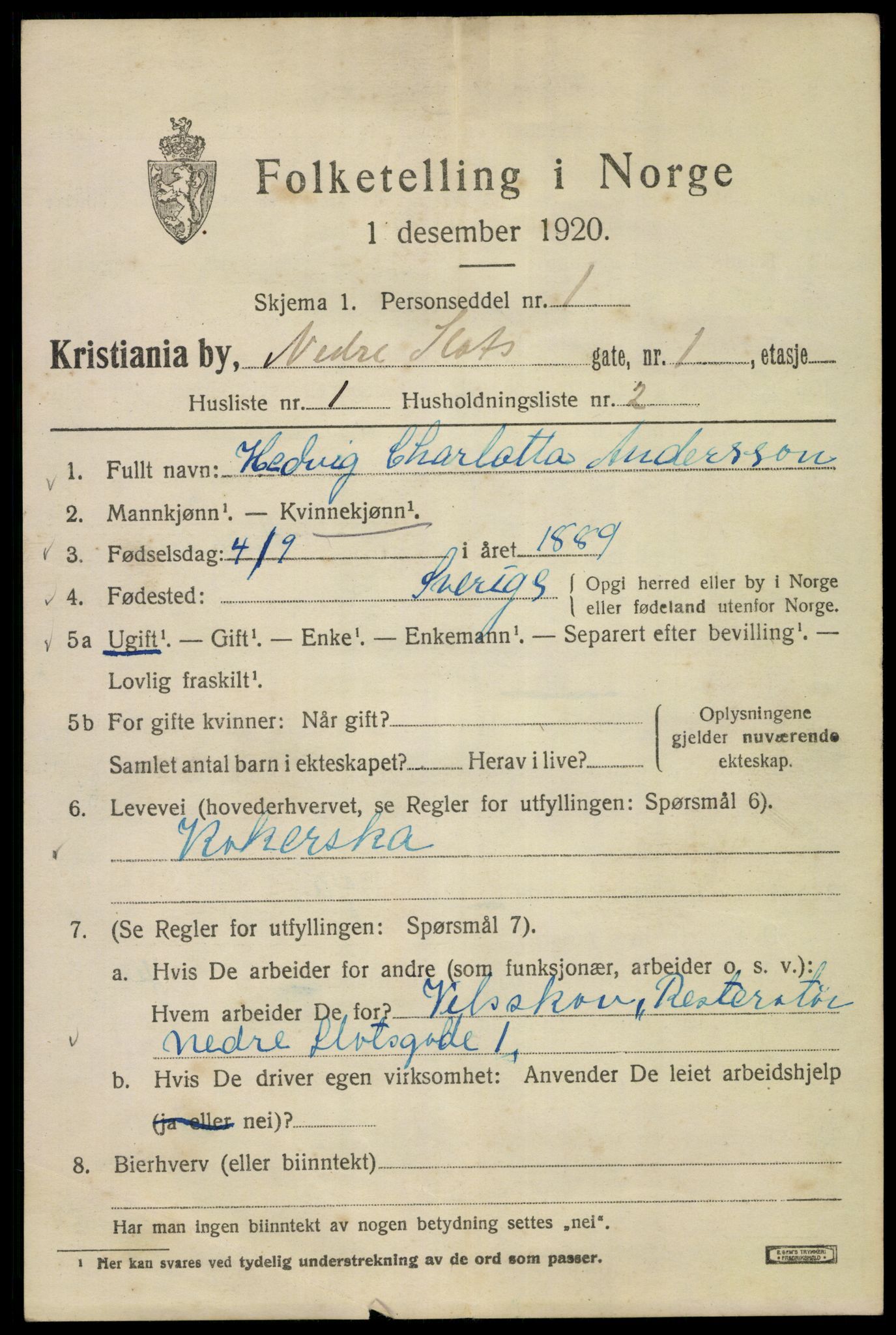 SAO, 1920 census for Kristiania, 1920, p. 410399