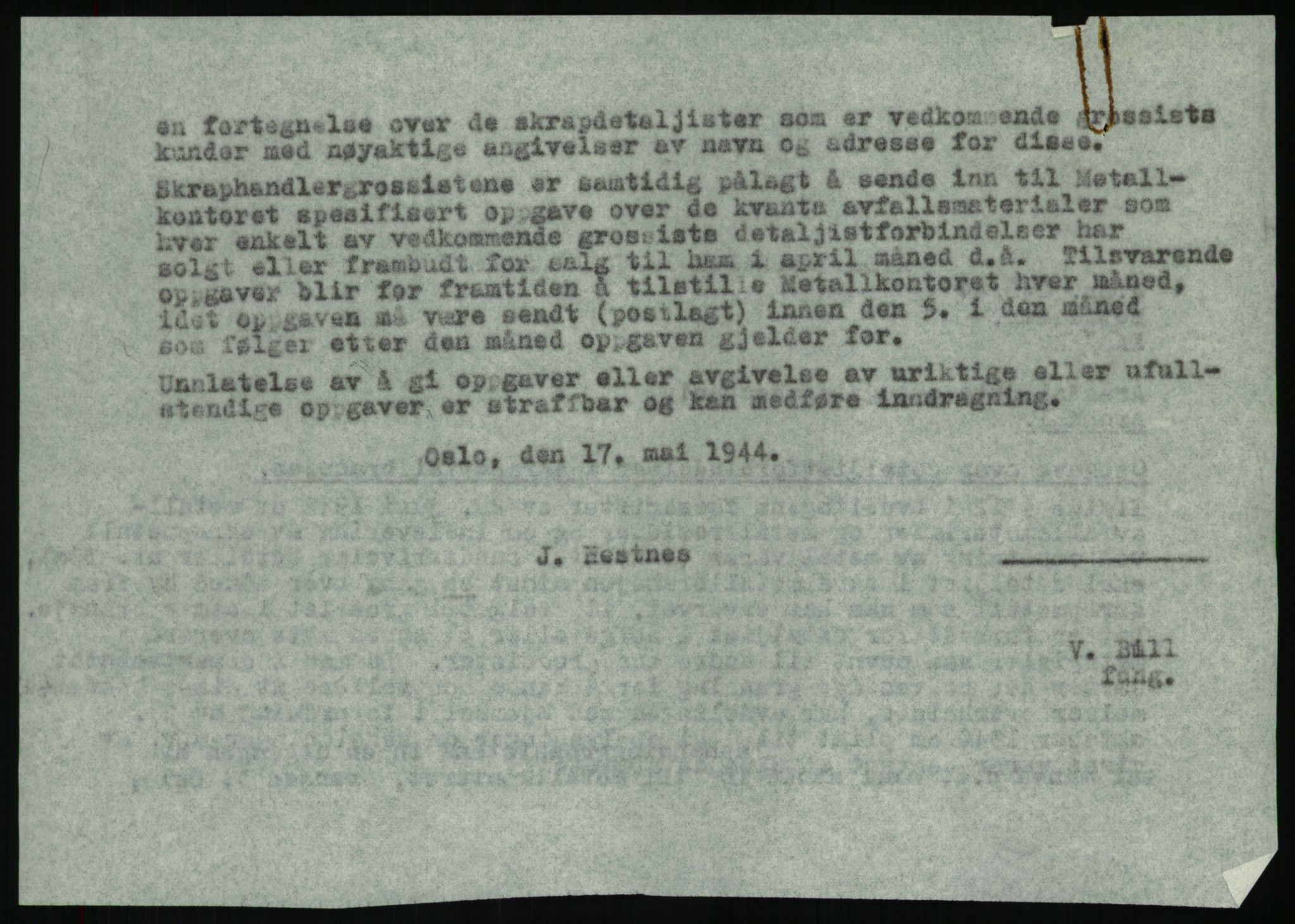 Direktoratet for industriforsyning, Sekretariatet, AV/RA-S-4153/D/Df/L0054: 9. Metallkontoret, 1940-1945, p. 1832