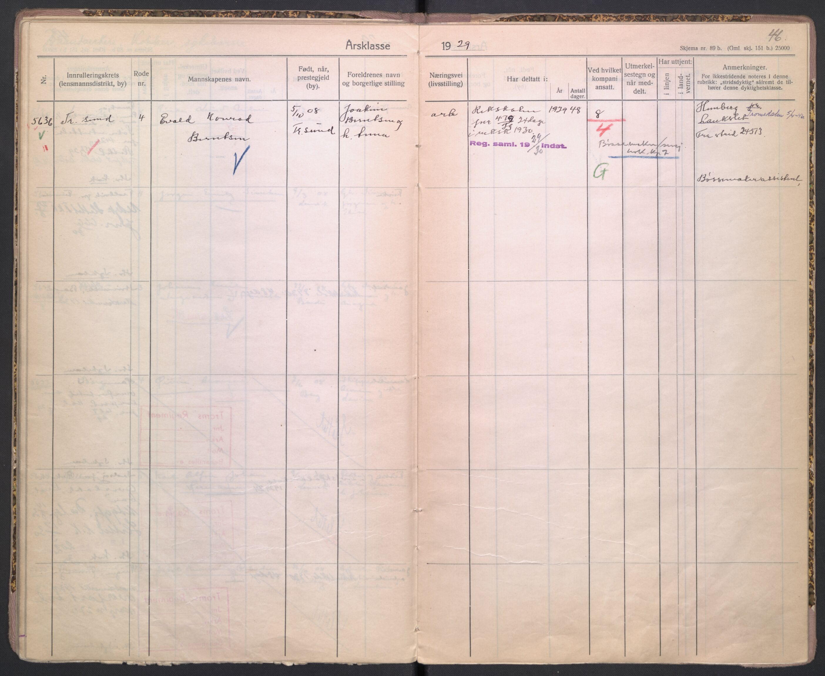 Forsvaret, Troms infanteriregiment nr. 16, AV/RA-RAFA-3146/P/Pa/L0005/0001: Ruller / Rulle for Bardu bataljons menige mannskaper, årsklasse 1929, 1929, p. 46