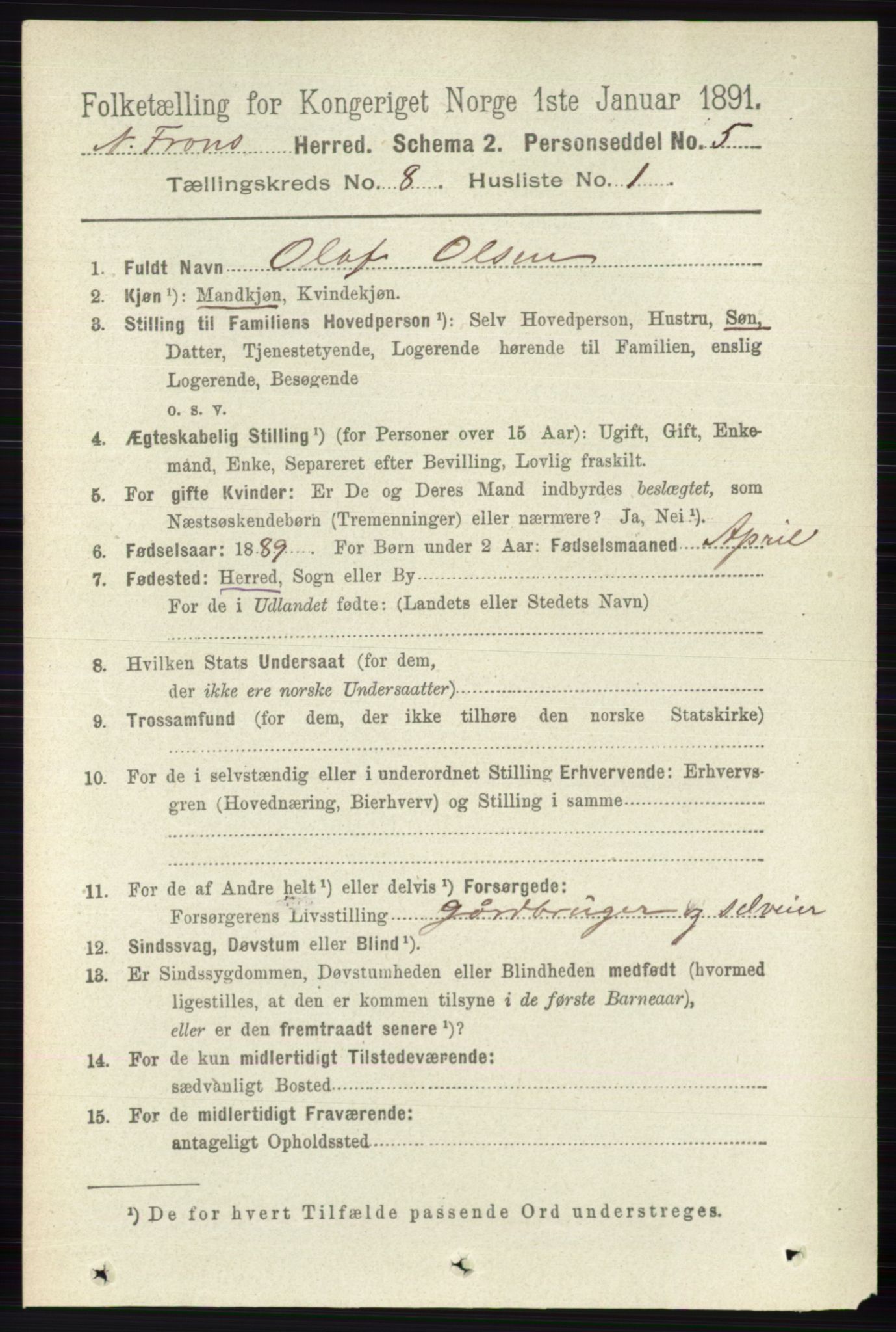 RA, 1891 census for 0518 Nord-Fron, 1891, p. 3425