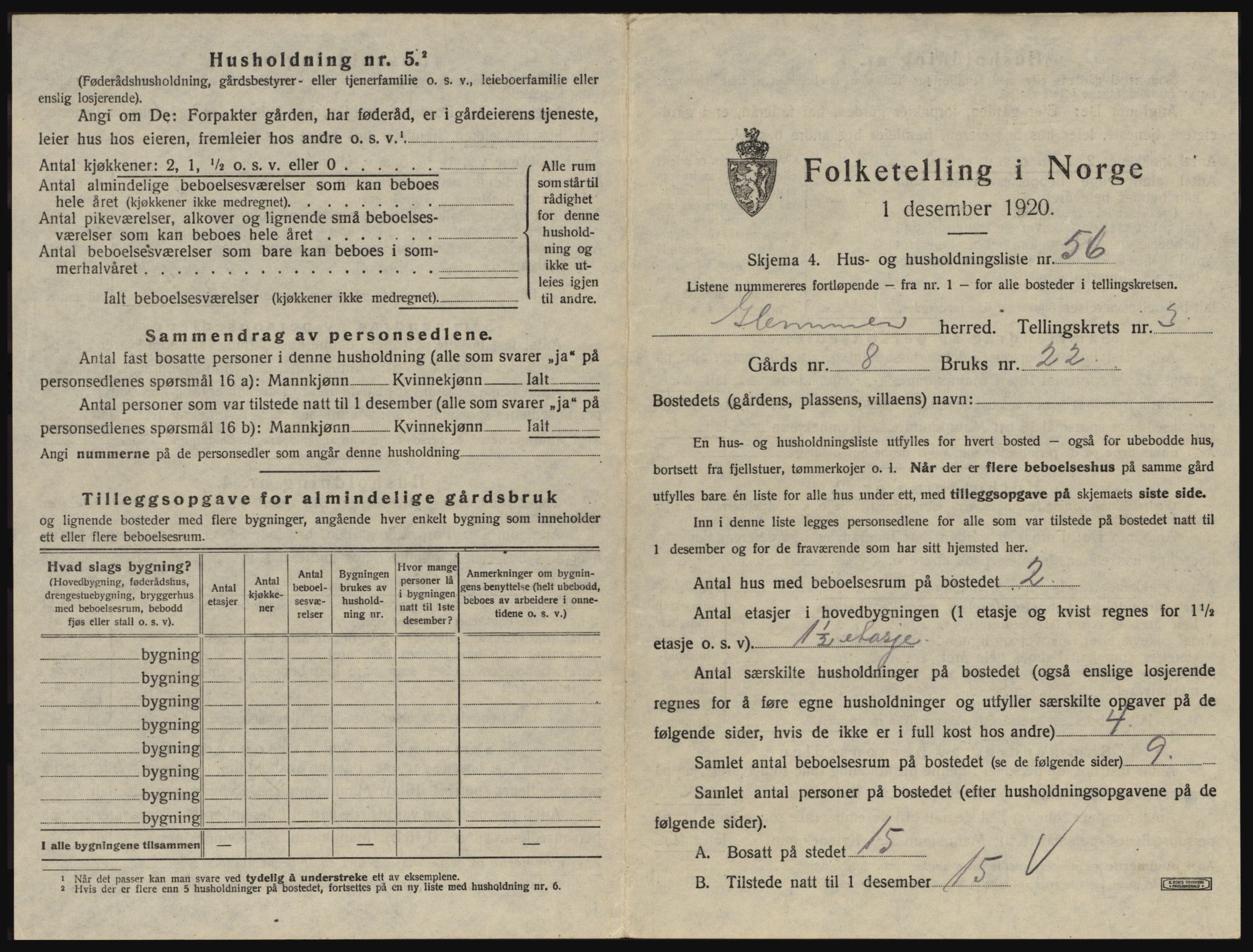 SAO, 1920 census for Glemmen, 1920, p. 561