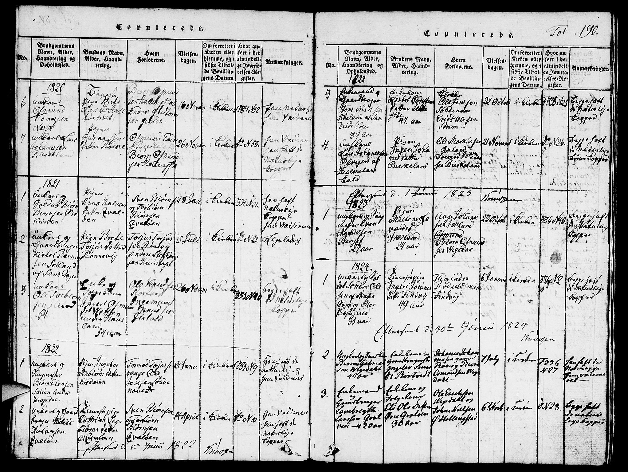 Vikedal sokneprestkontor, AV/SAST-A-101840/01/V: Parish register (copy) no. B 3, 1816-1867, p. 190