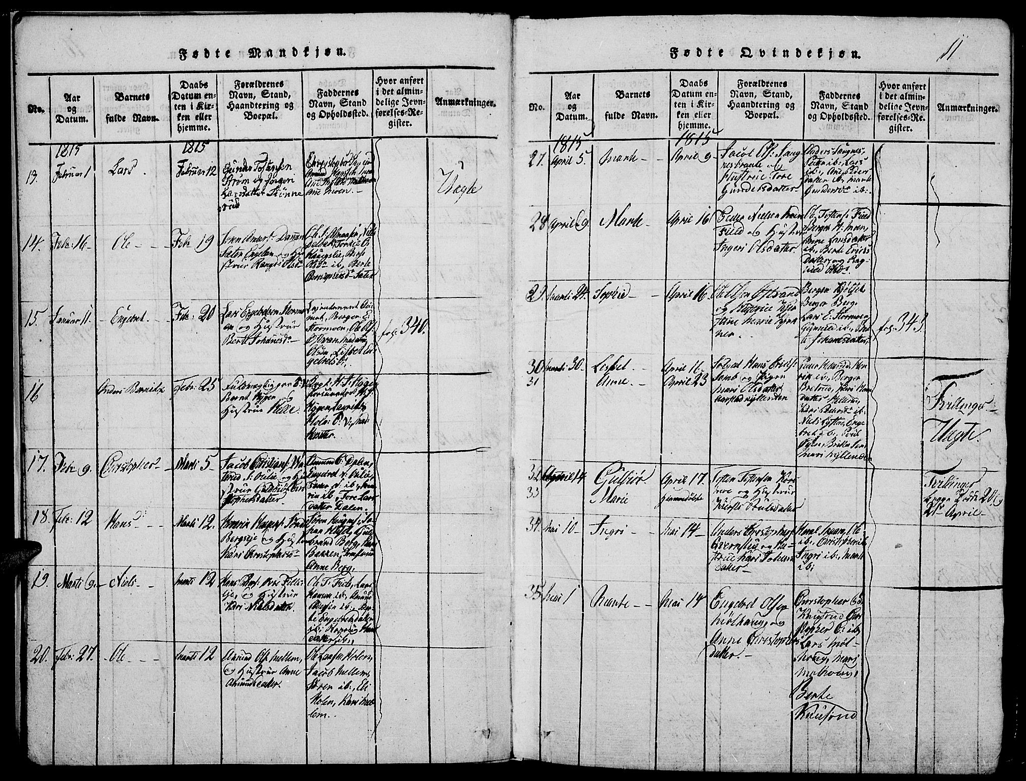 Strøm-Odalen prestekontor, AV/SAH-PREST-028/H/Ha/Hab/L0001: Parish register (copy) no. 1, 1813-1825, p. 11