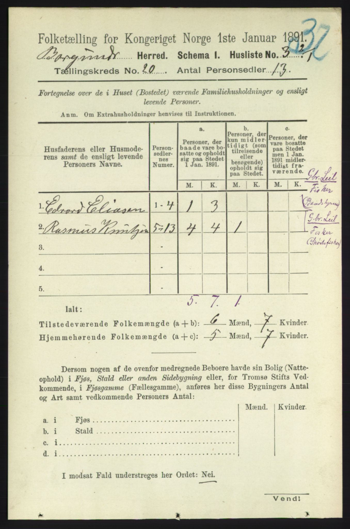 RA, 1891 census for 1531 Borgund, 1891, p. 6086