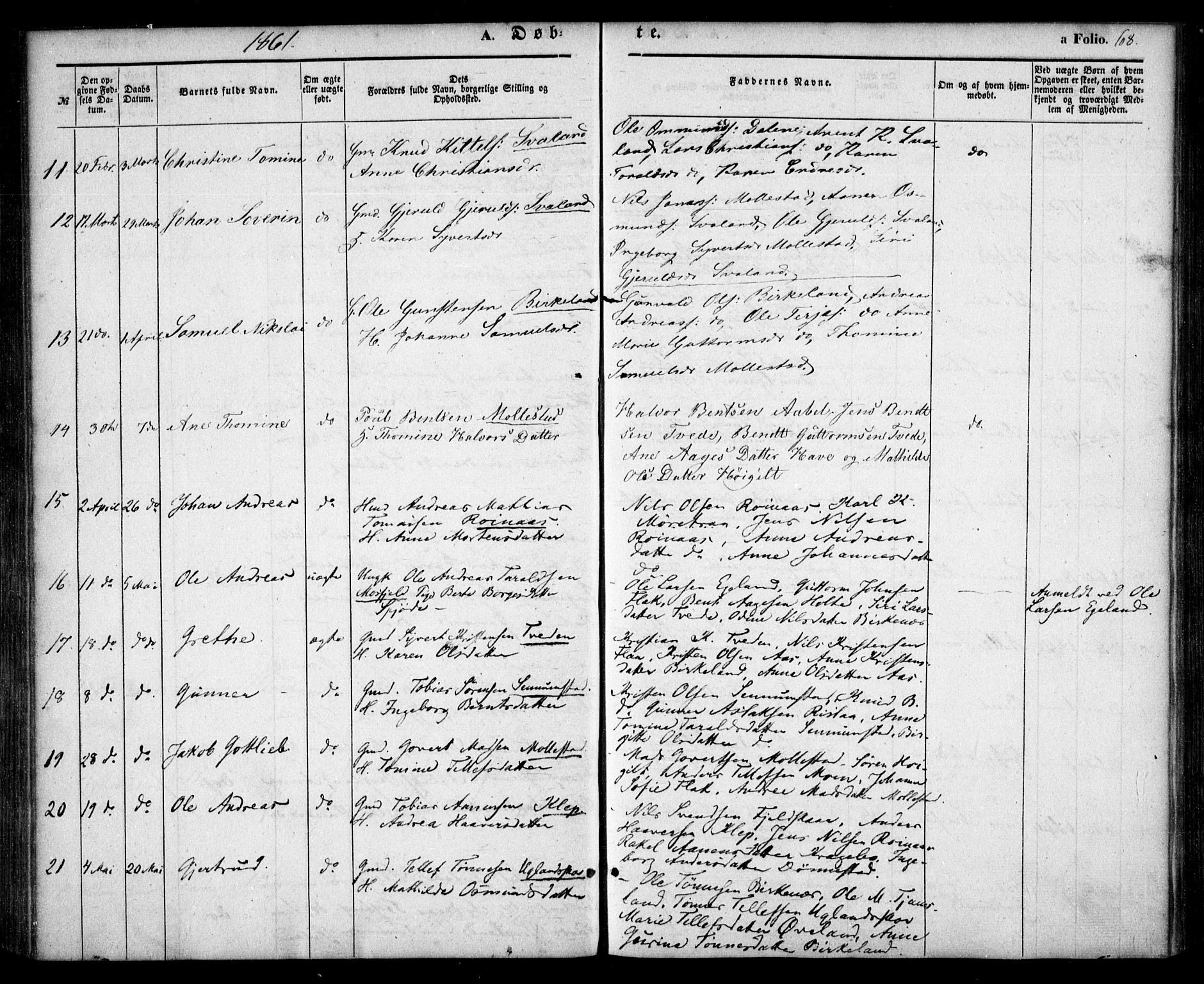 Birkenes sokneprestkontor, AV/SAK-1111-0004/F/Fa/L0003: Parish register (official) no. A 3, 1850-1866, p. 68