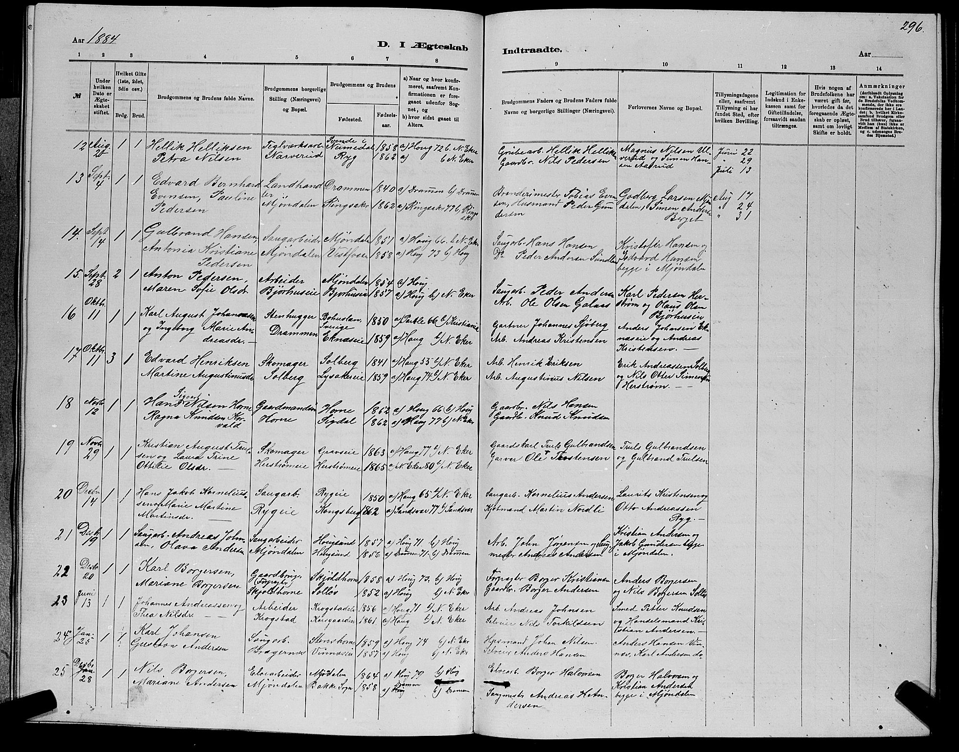 Nedre Eiker kirkebøker, SAKO/A-612/G/Ga/L0002: Parish register (copy) no. 2, 1880-1896, p. 296