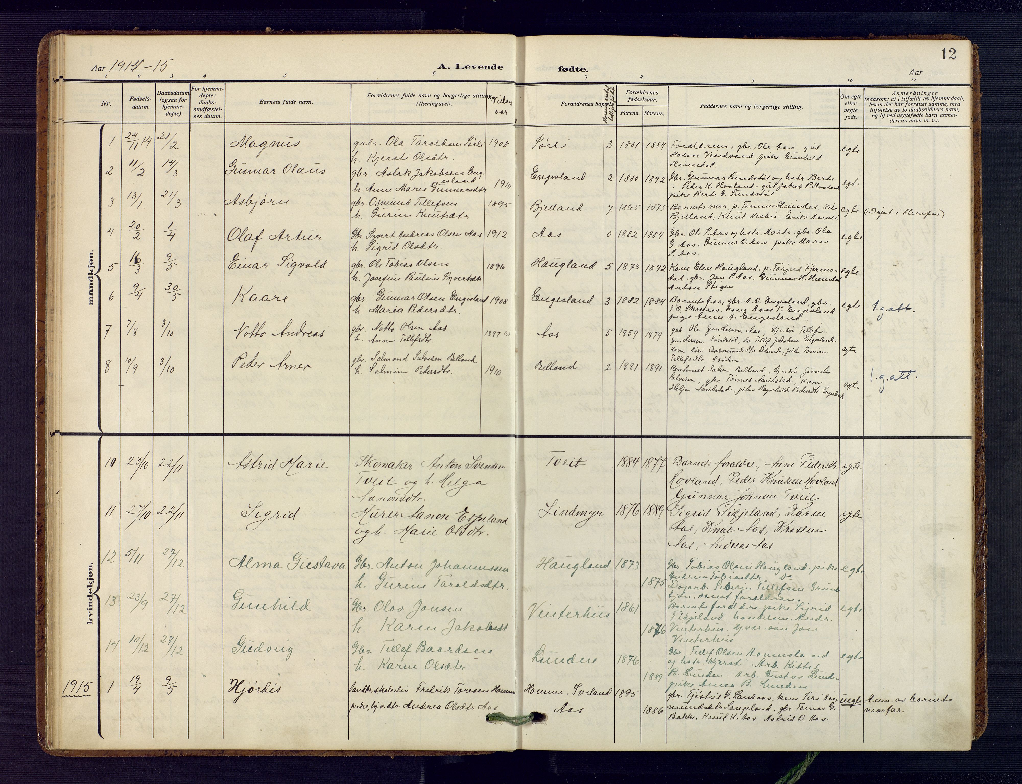 Herefoss sokneprestkontor, SAK/1111-0019/F/Fa/Fab/L0005: Parish register (official) no. A 5, 1910-1932, p. 12
