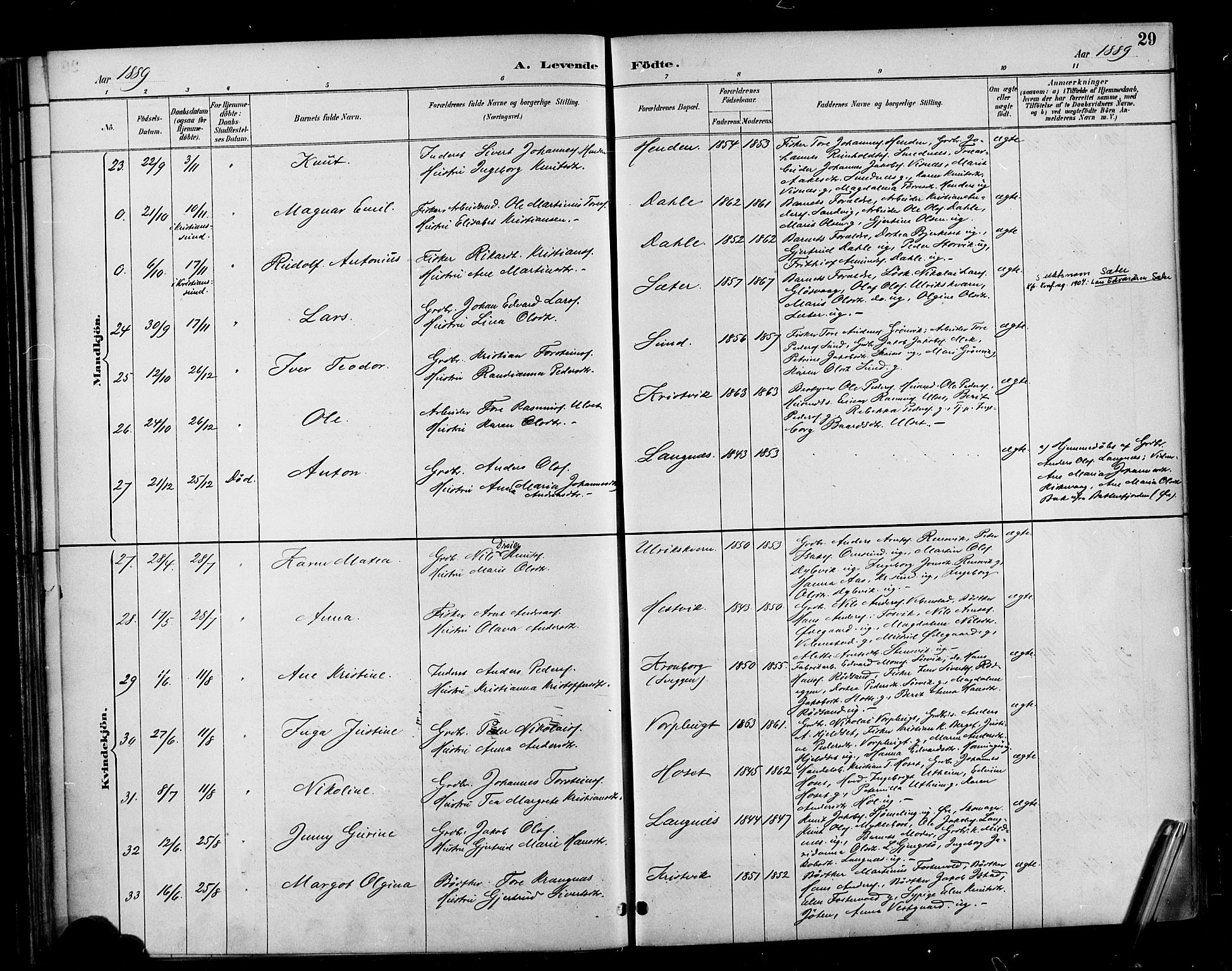 Ministerialprotokoller, klokkerbøker og fødselsregistre - Møre og Romsdal, SAT/A-1454/569/L0819: Parish register (official) no. 569A05, 1885-1899, p. 29
