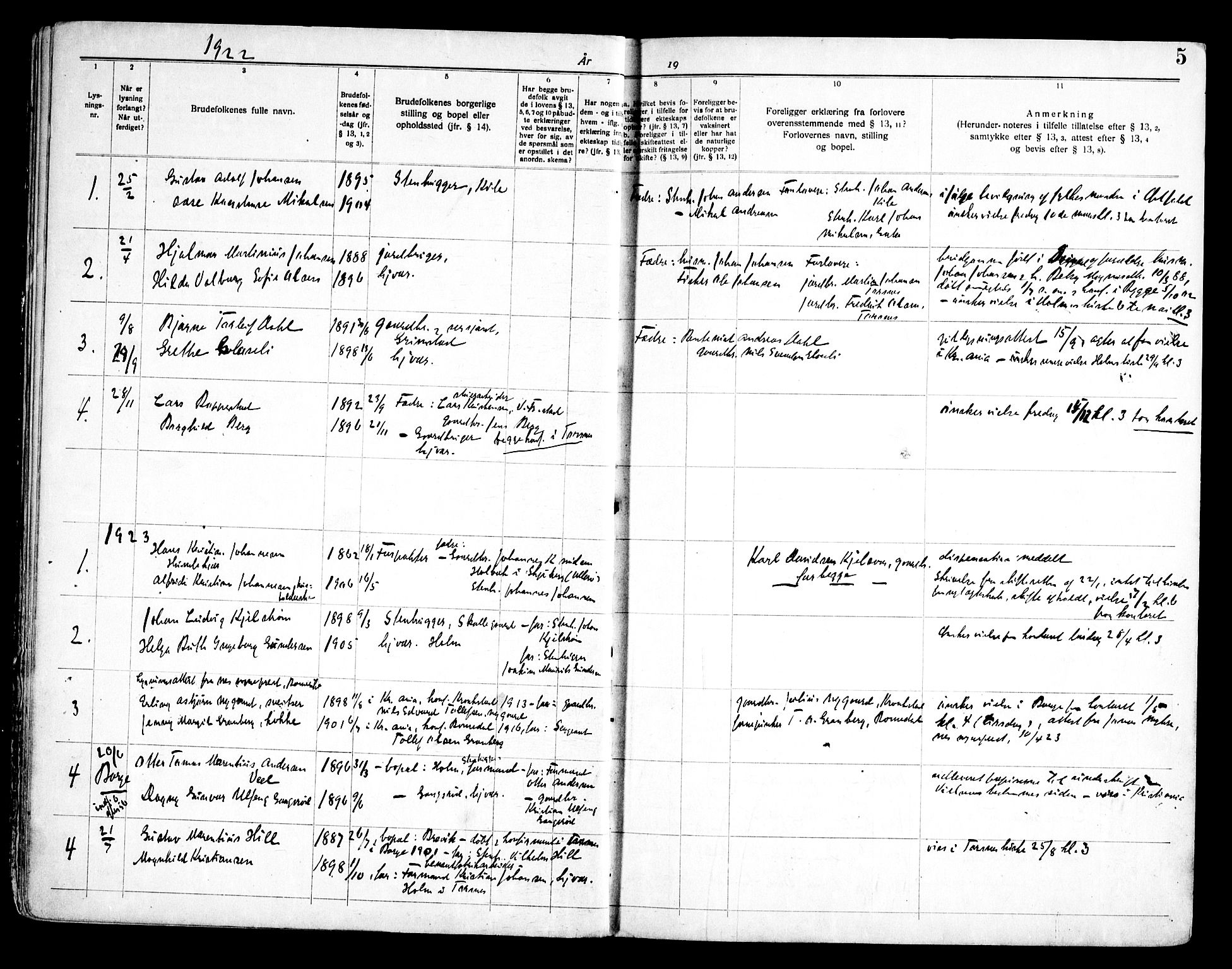 Borge prestekontor Kirkebøker, AV/SAO-A-10903/H/Hb/L0001: Banns register no. II 1, 1919-1966, p. 5