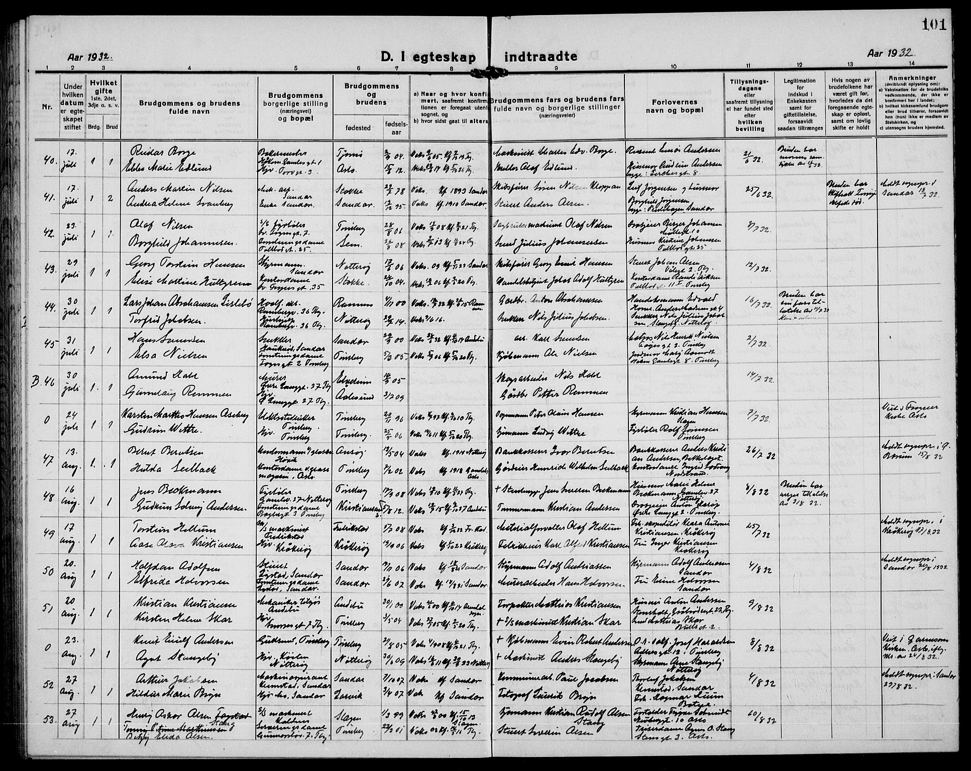 Tønsberg kirkebøker, AV/SAKO-A-330/G/Ga/L0016: Parish register (copy) no. 16, 1920-1933, p. 101