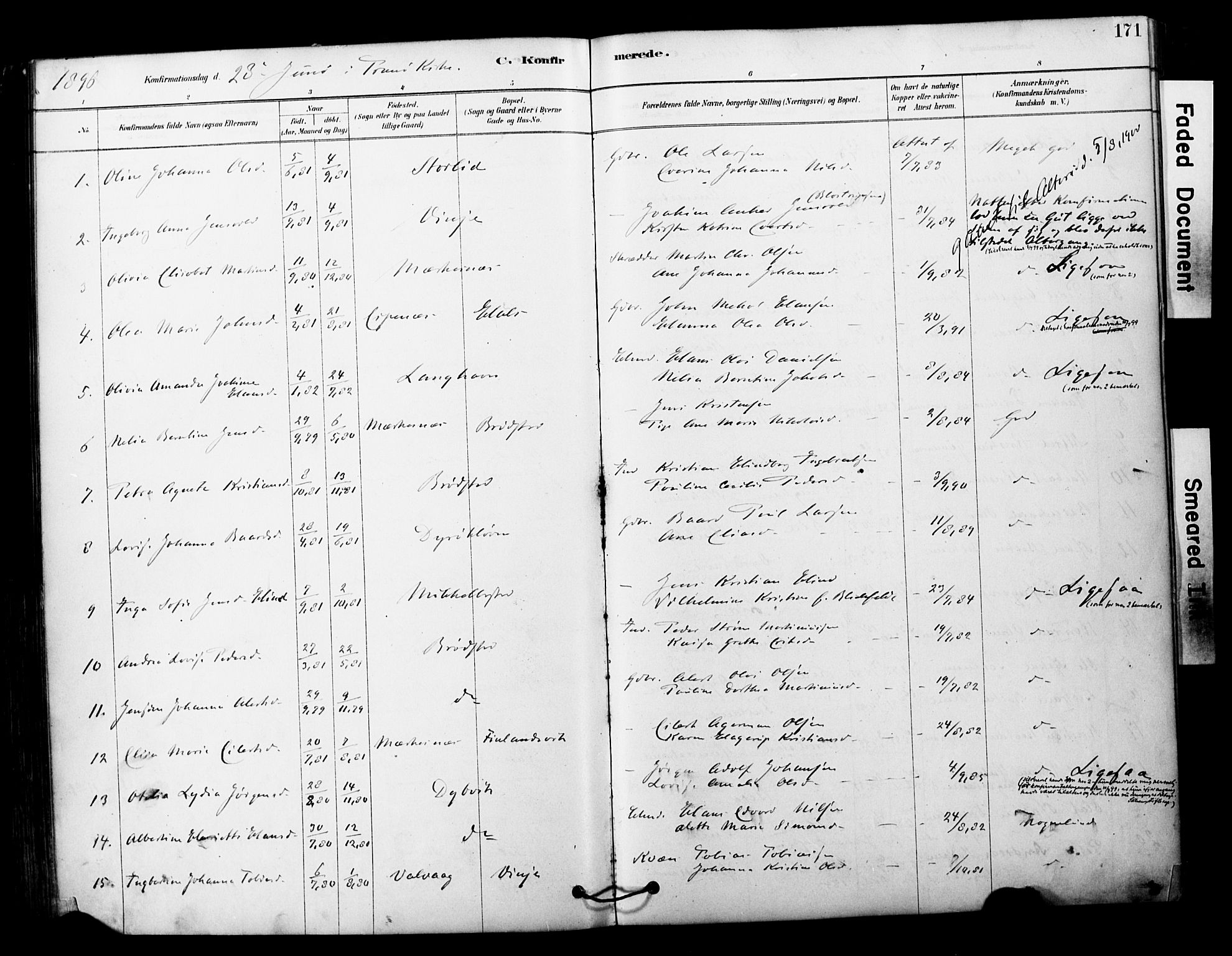 Tranøy sokneprestkontor, SATØ/S-1313/I/Ia/Iaa/L0011kirke: Parish register (official) no. 11, 1878-1904, p. 171